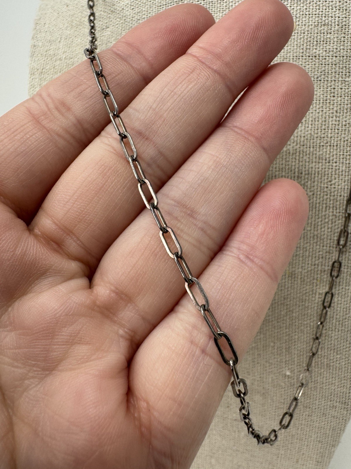 Sterling Silver Elongated Paper clip Chain Necklace (J-398)
