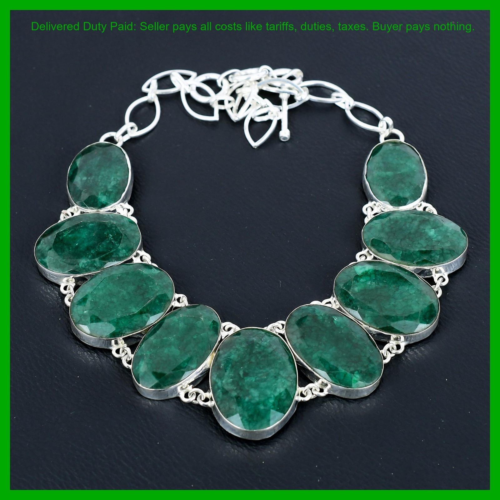 Zambian Emrald Stone 925 Silver Sisters Gift Elegant Chain Engagement Necklace