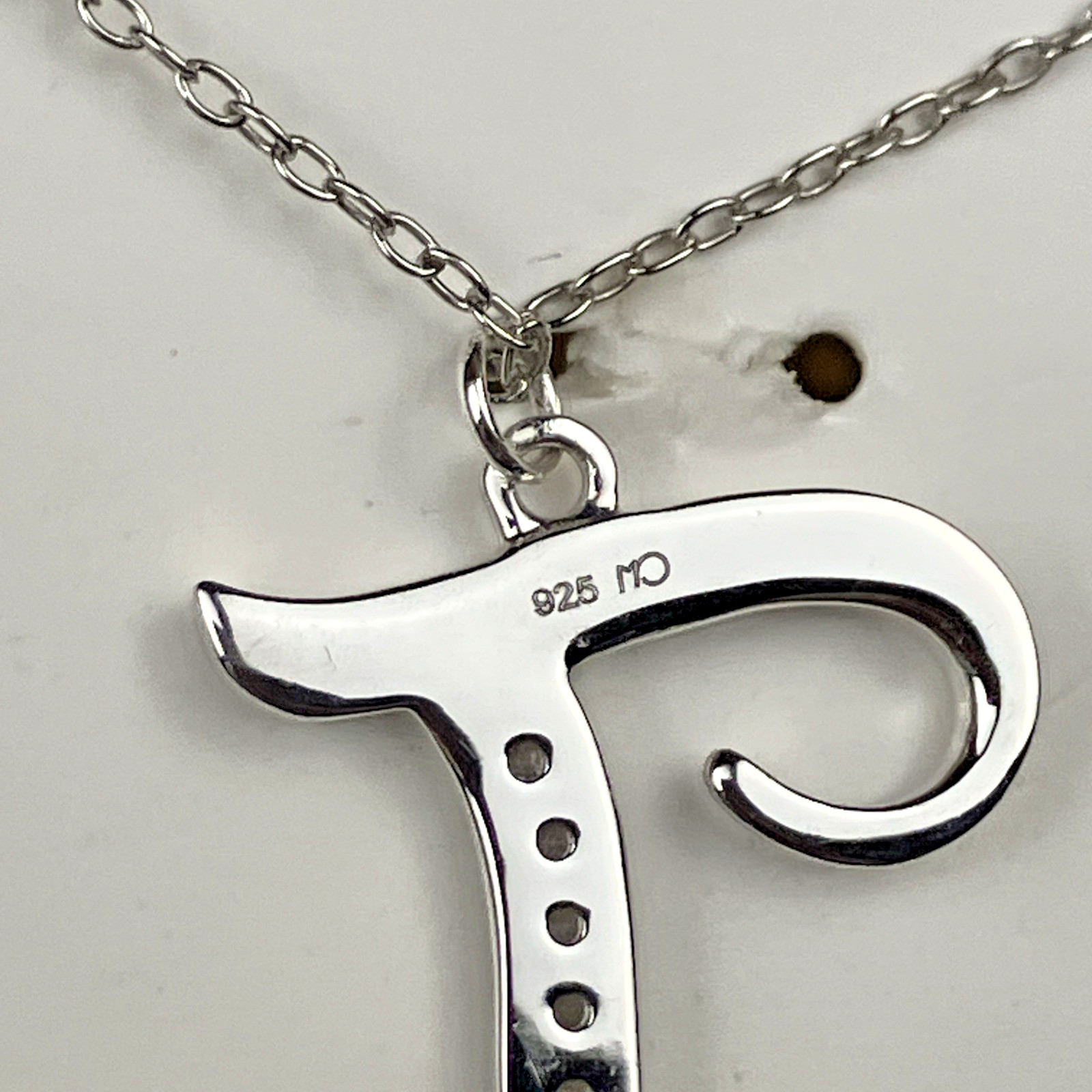 RH Macy’s Diamond Initial ‘T’ 18in Pendant Neckace 925 Silver 1/10 cttw RP $100