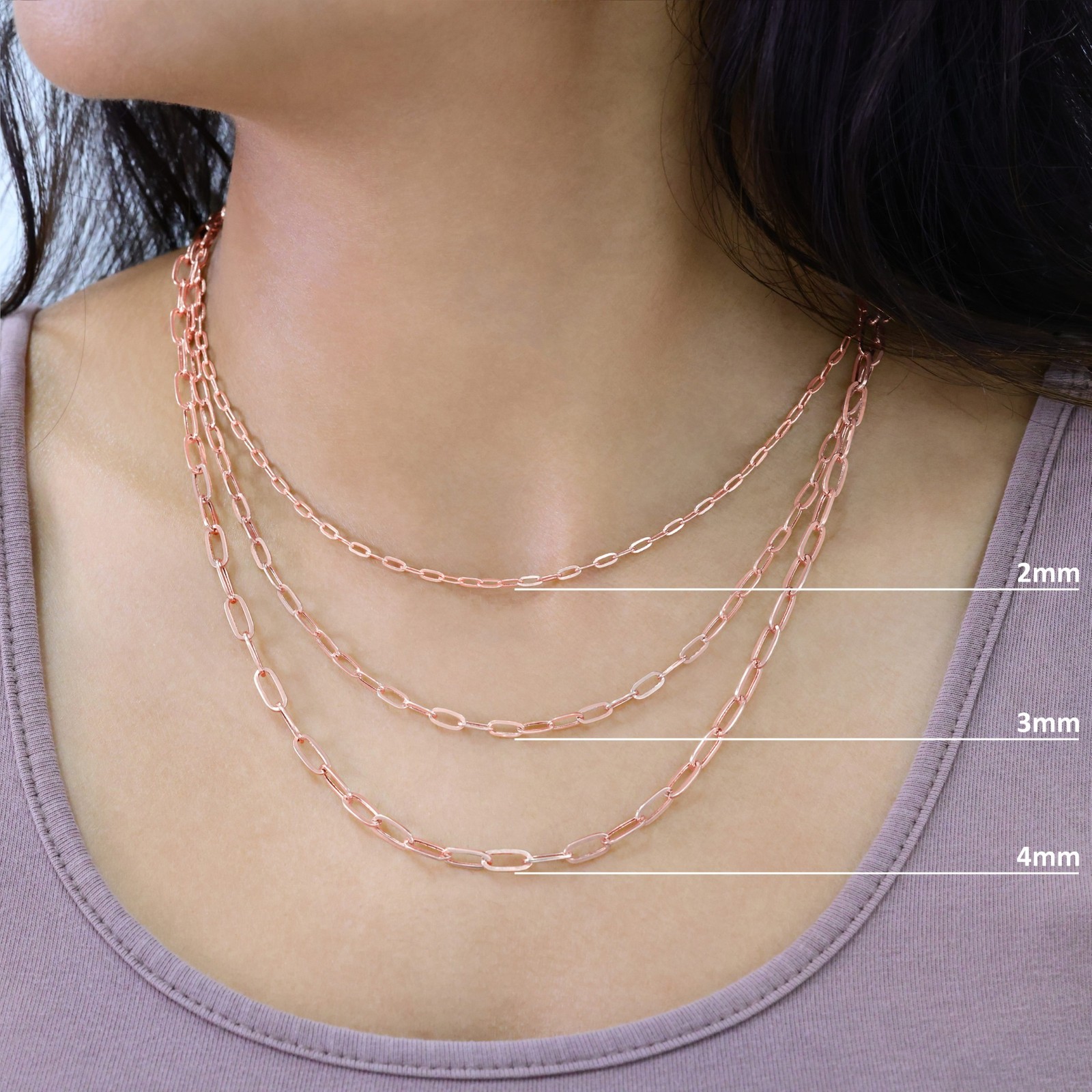 10k Rose Gold Paperclip 2mm-7mm Cable Chain Bracelet Necklace Mens Women 7″-24″