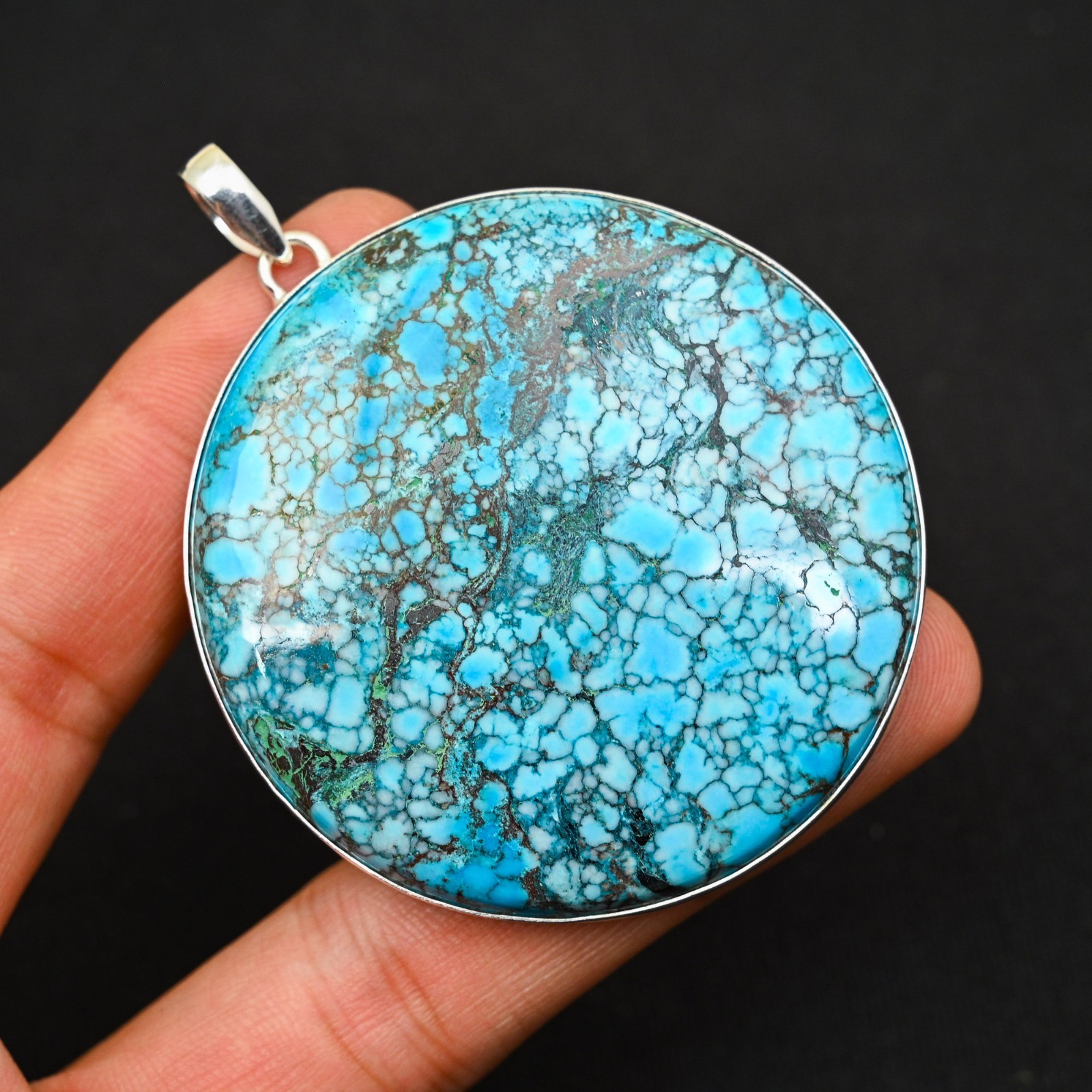 Tibetan Turquoise Gemstone 925 Sterling Silver Handmade Pendant Jewelry Gift For