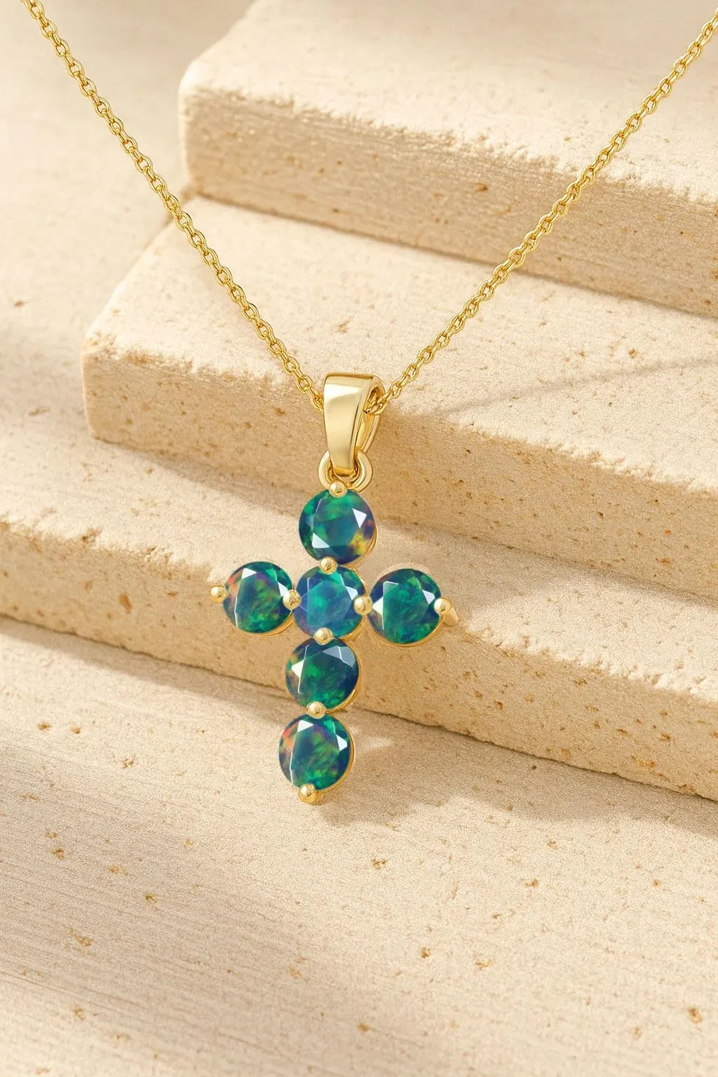 Fire Black Opal Gemstone Gold Cross Pendant, Natural Opal Chain Pendant Necklace