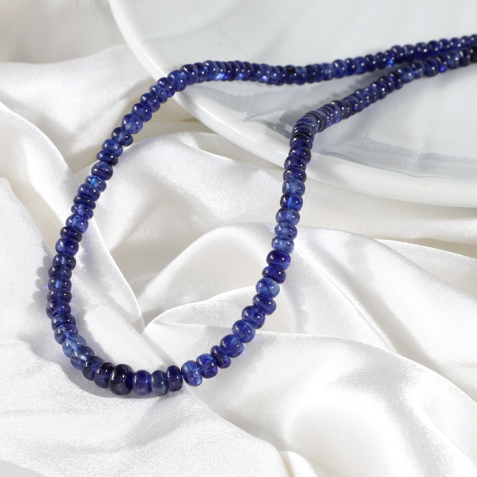 Natural Blue Sapphire Stone Beaded Necklace Plain Roundel Sapphire Jewelry