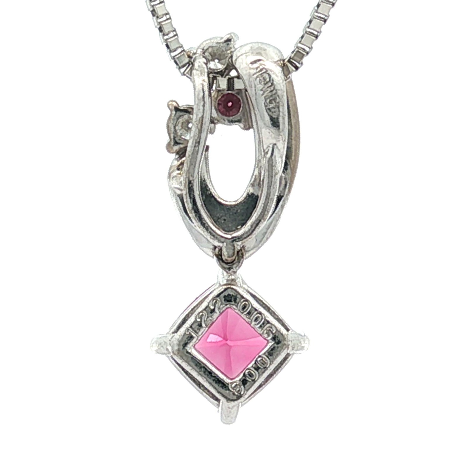 18k Gold & Platinum Pink Spinel Diamond Drop Pendant Adjustable Chain Necklace