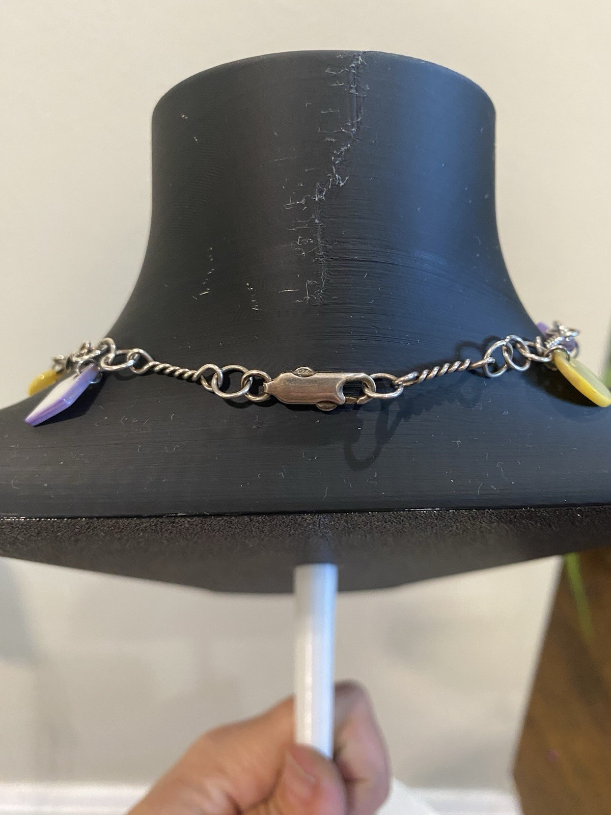 Multi Pastel Color Stone Sterling Silver Necklace Unsigned