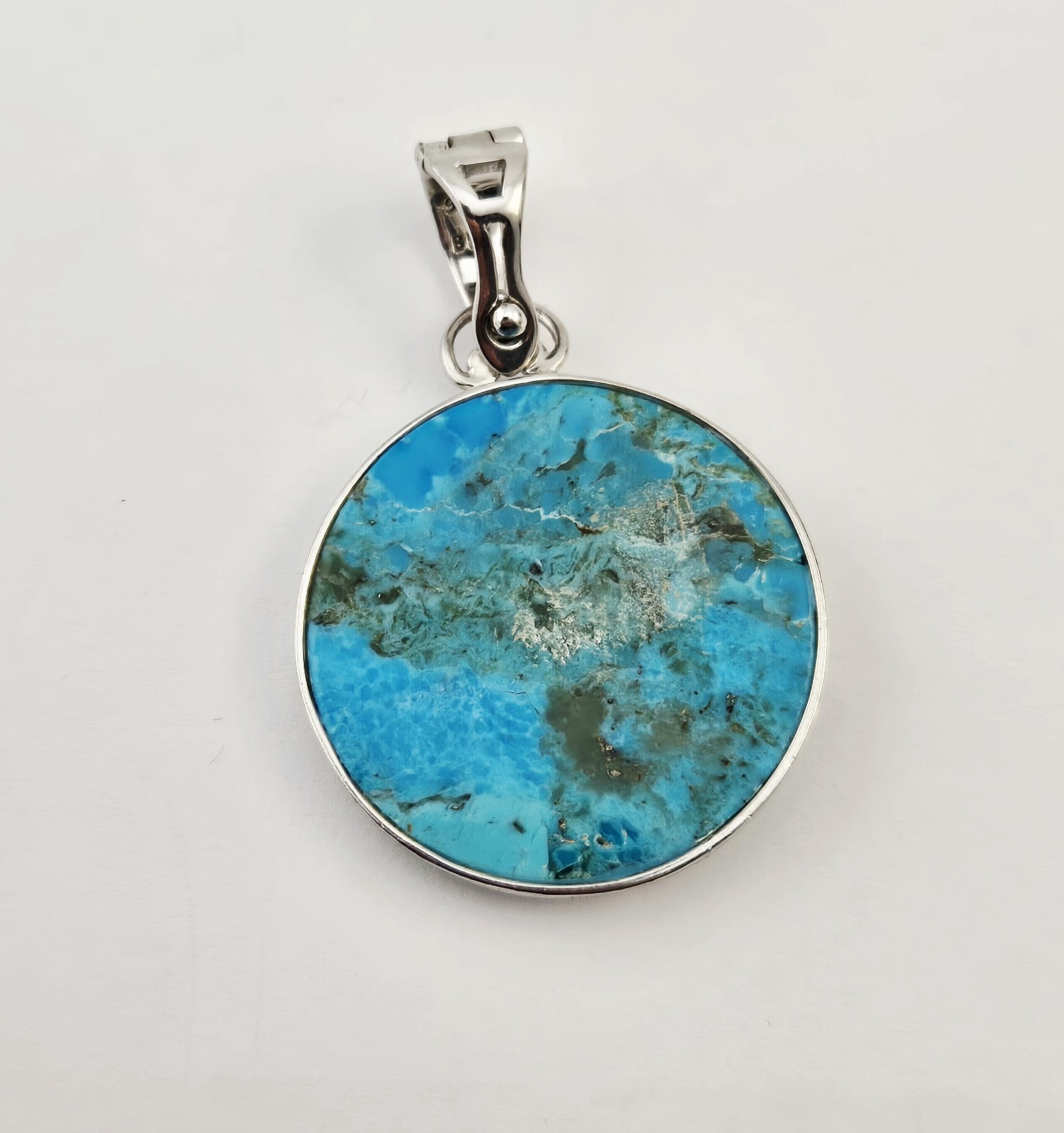 Sterling Silver Blue Turquoise Tree of Life Pendant Enhancer BBJ – 11.0g