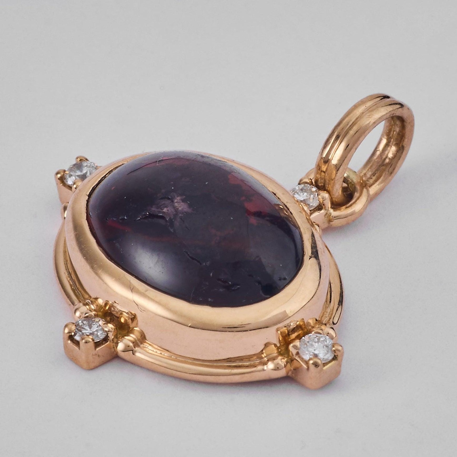 6.56 Natural Rubellite Oval Pendant 14K Gold Solid Gold Starburst Bezel