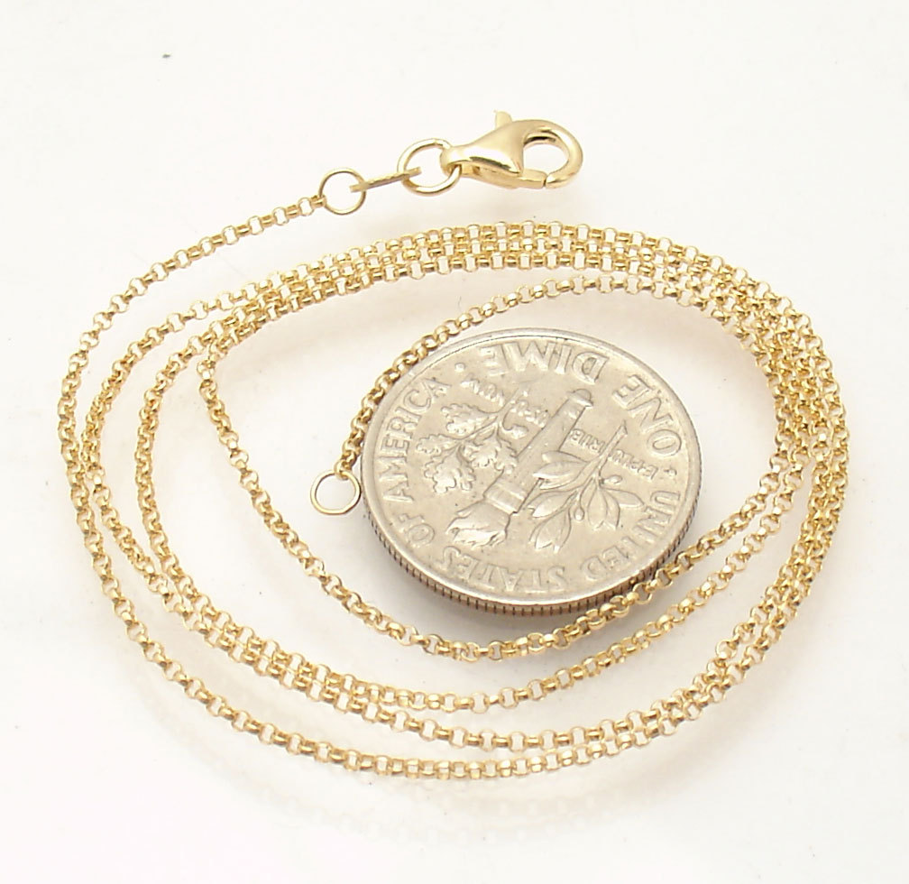 1.1mm Diamond Cut Rolo Chain Necklace Lobster Clasp Real Solid 14K Yellow Gold