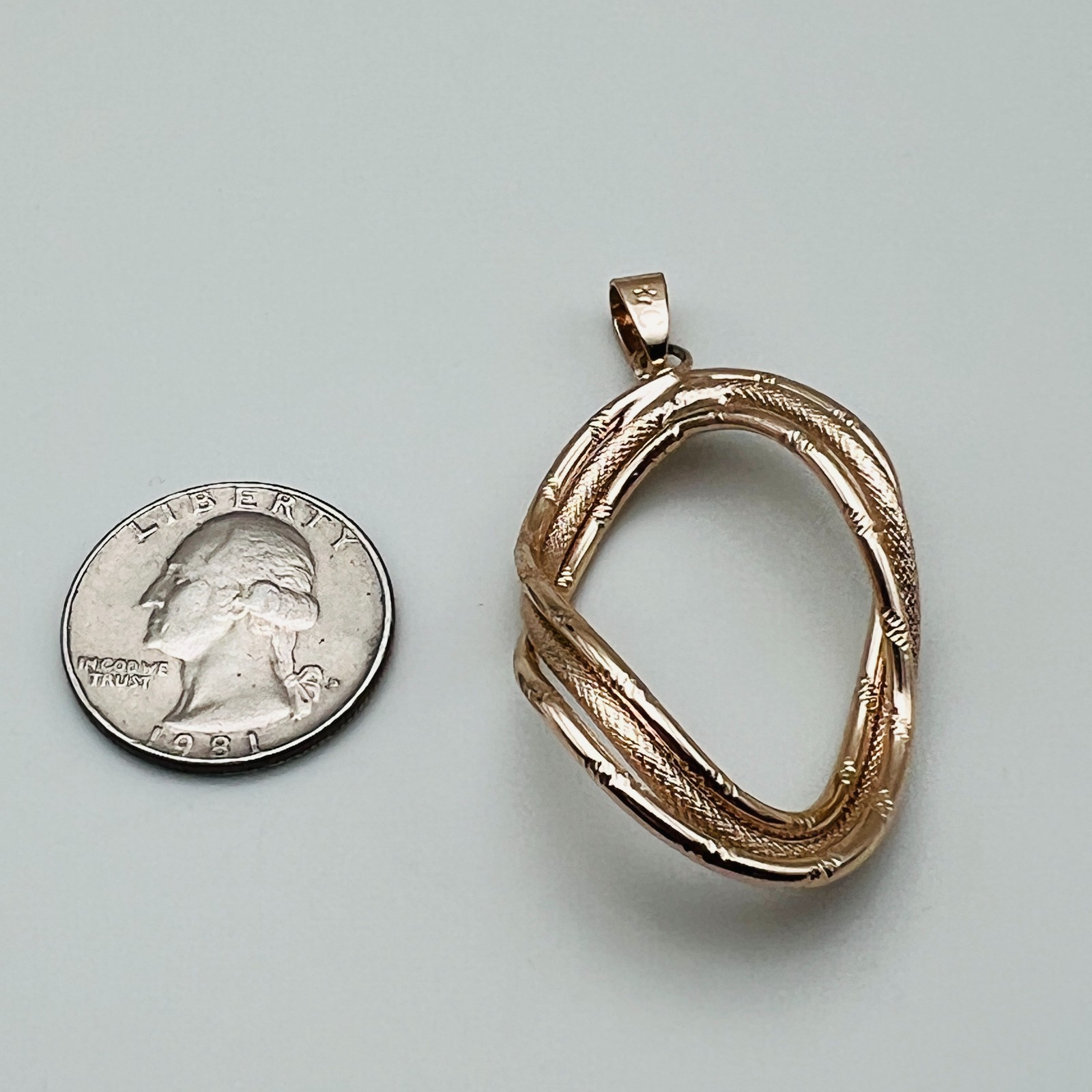 Rose Gold Tone Twisted Oval Pendant Textured Openwork Statement Fashion Jewelry