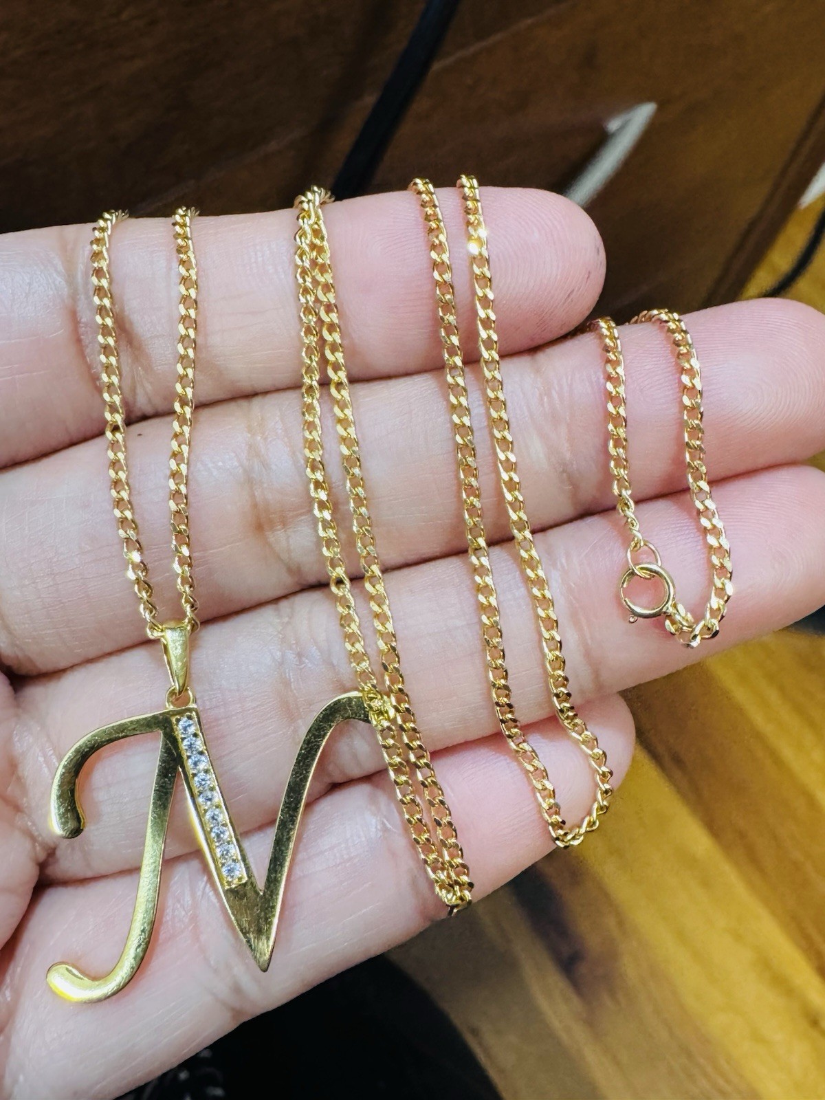 18K 750 Real Fine Gold Men Women’s Letter N Set Necklace 23.5/24” long 7.9g 2mm