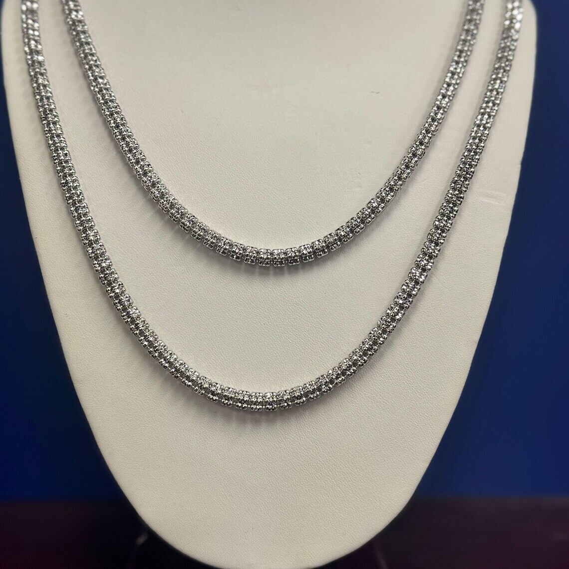 4mm Rhodium Diamond-Cut Ice Link Chain Sterling Silver 925 Italy All Sizes