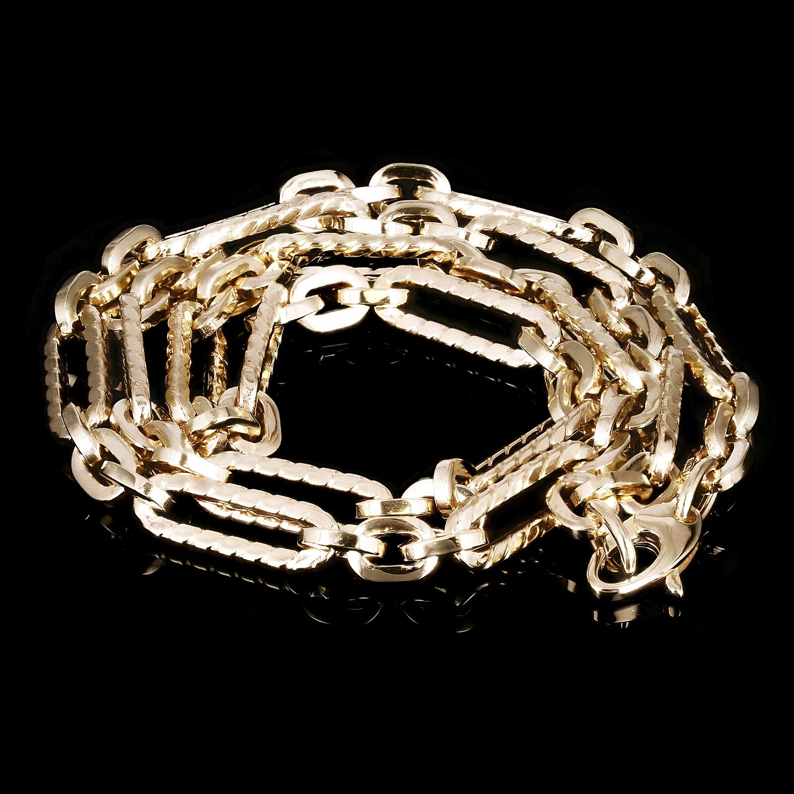 Italian 14k Yellow Gold Hollow Textured Paper Clip Link Necklace 5.6mm 18″ 7.6g