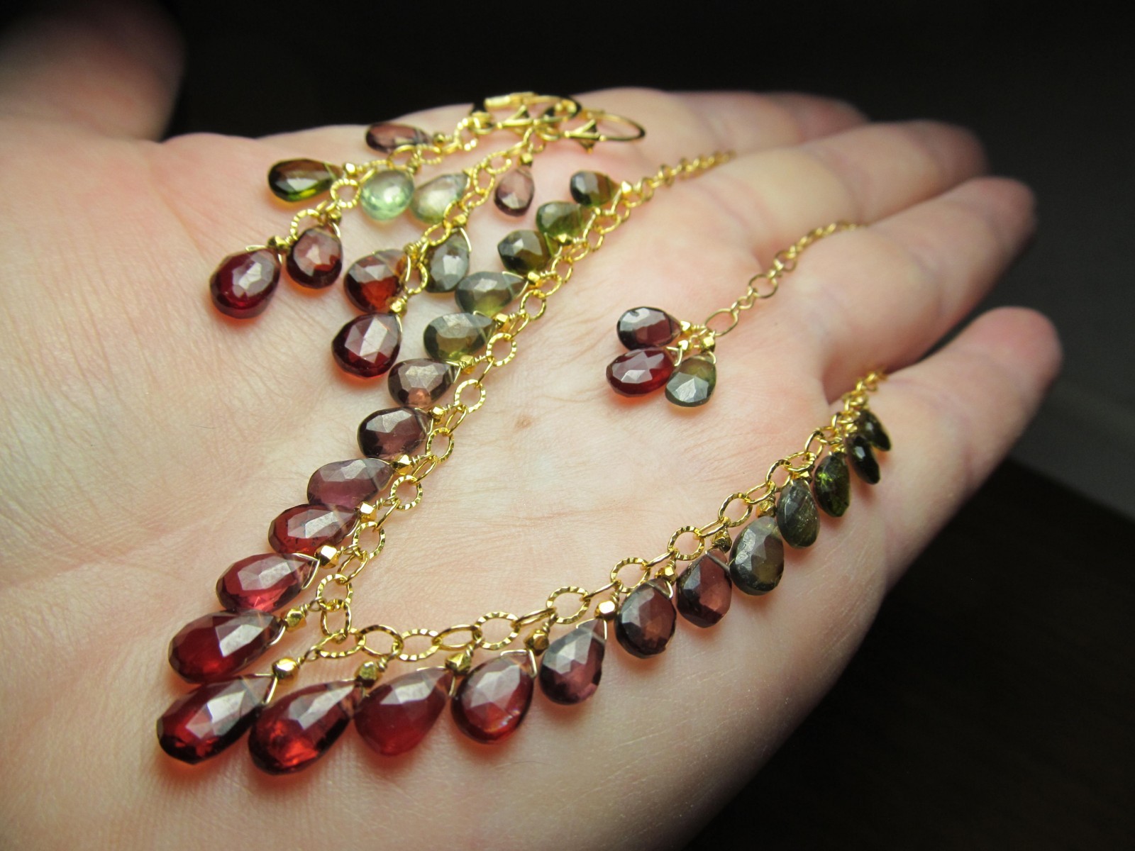 A+ Rainbow TUNDURU SAPPHIRE faceted briolette beads 14k Gold Filled Necklace set