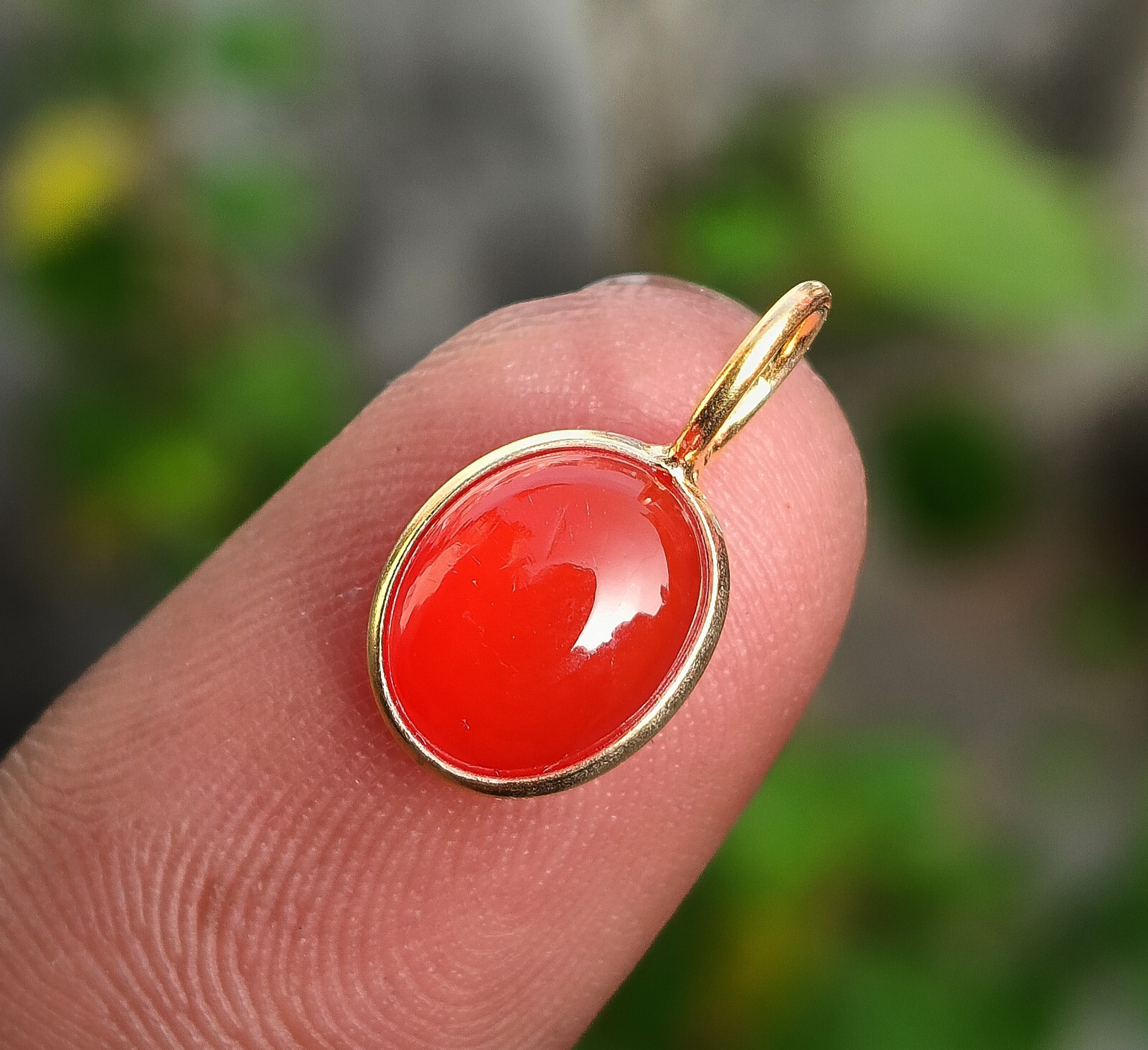 Carnelian Cabochon 18k Solid Gold Charm Pendant Dainty Gemstone Handmade Pendant