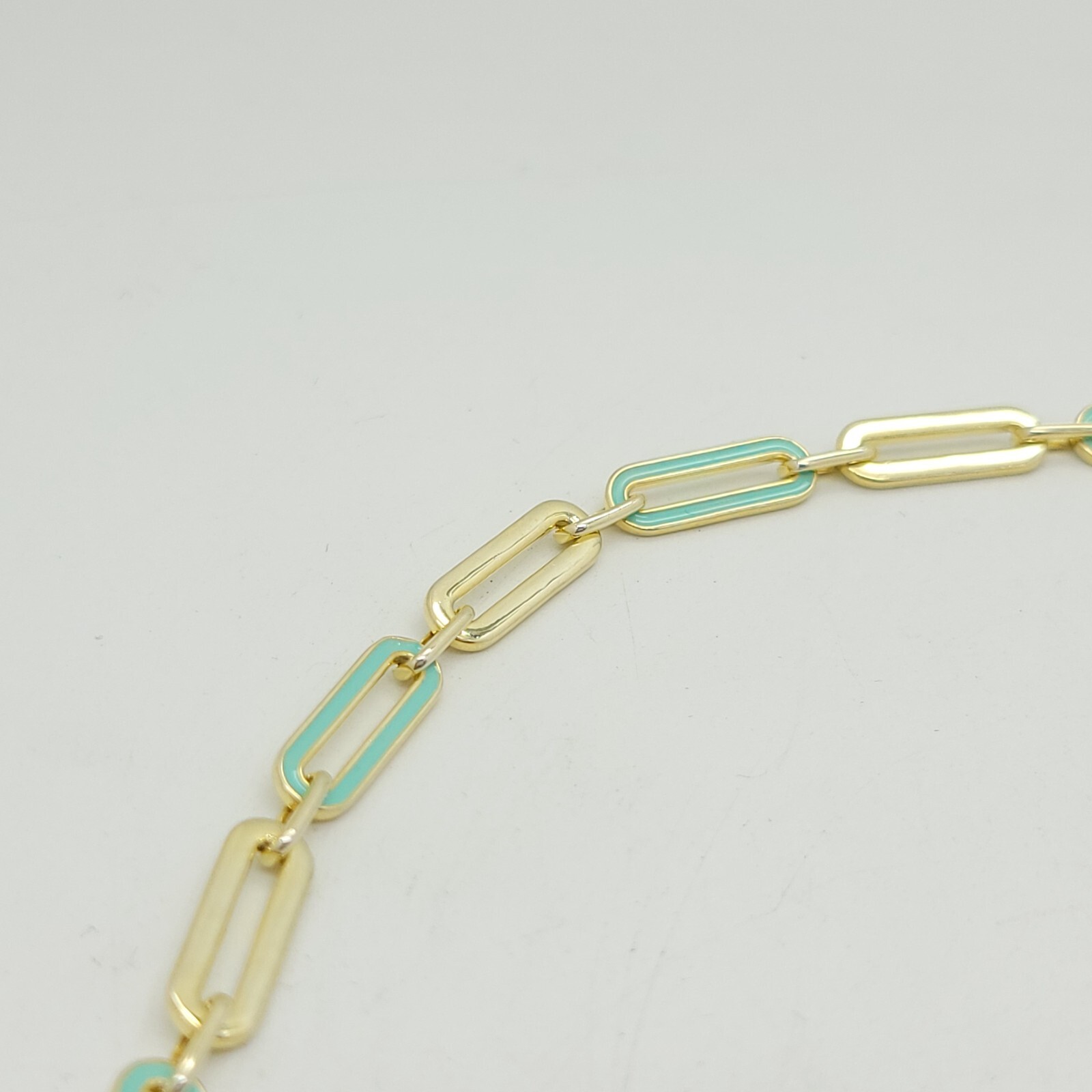 Adinas Jewels Sterling Silver Gold Tone Pastel Green Enamel Paper Clip Necklace