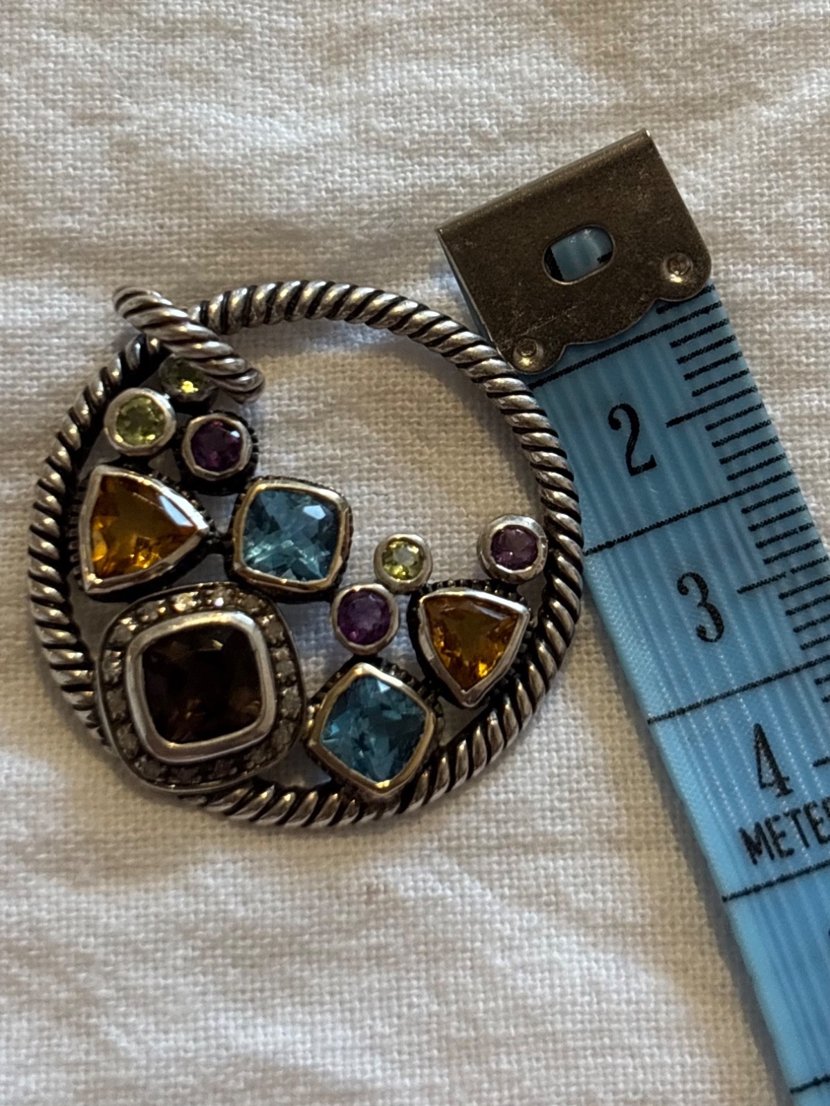 925 and 14k Gold Multi Gemstone Pendant with Cable accents, for Necklace