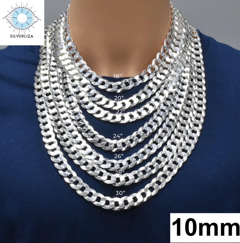 Real 925 Sterling Silver Men/women Curb Cuban chain Bracelet or Necklace Italy