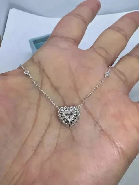 3.00Ct Round Cut Lab-Created Diamond Heart Pendant 14K White Gold Plated