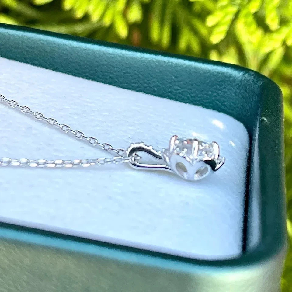 1.5 CT Round Cut Halo Moissanite Wedding Pendant 14K White Gold Plated For Women