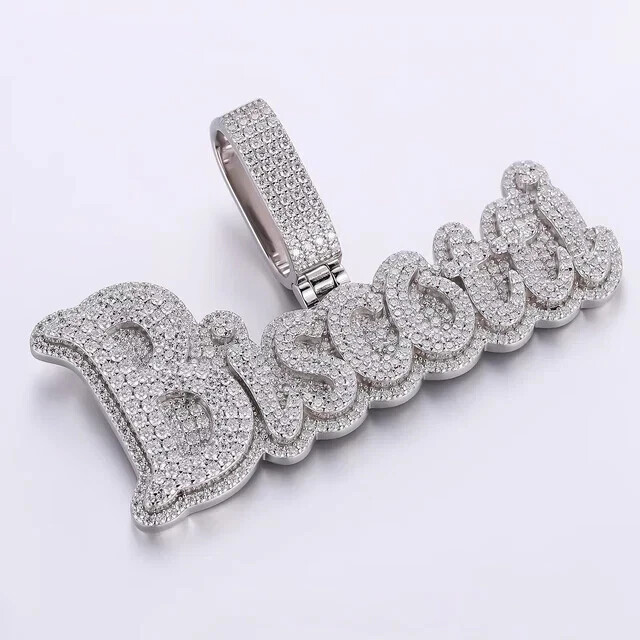 3Ct Round Cut Moissanite Custom Letter Name Pendant 14K White Gold Plated Silver