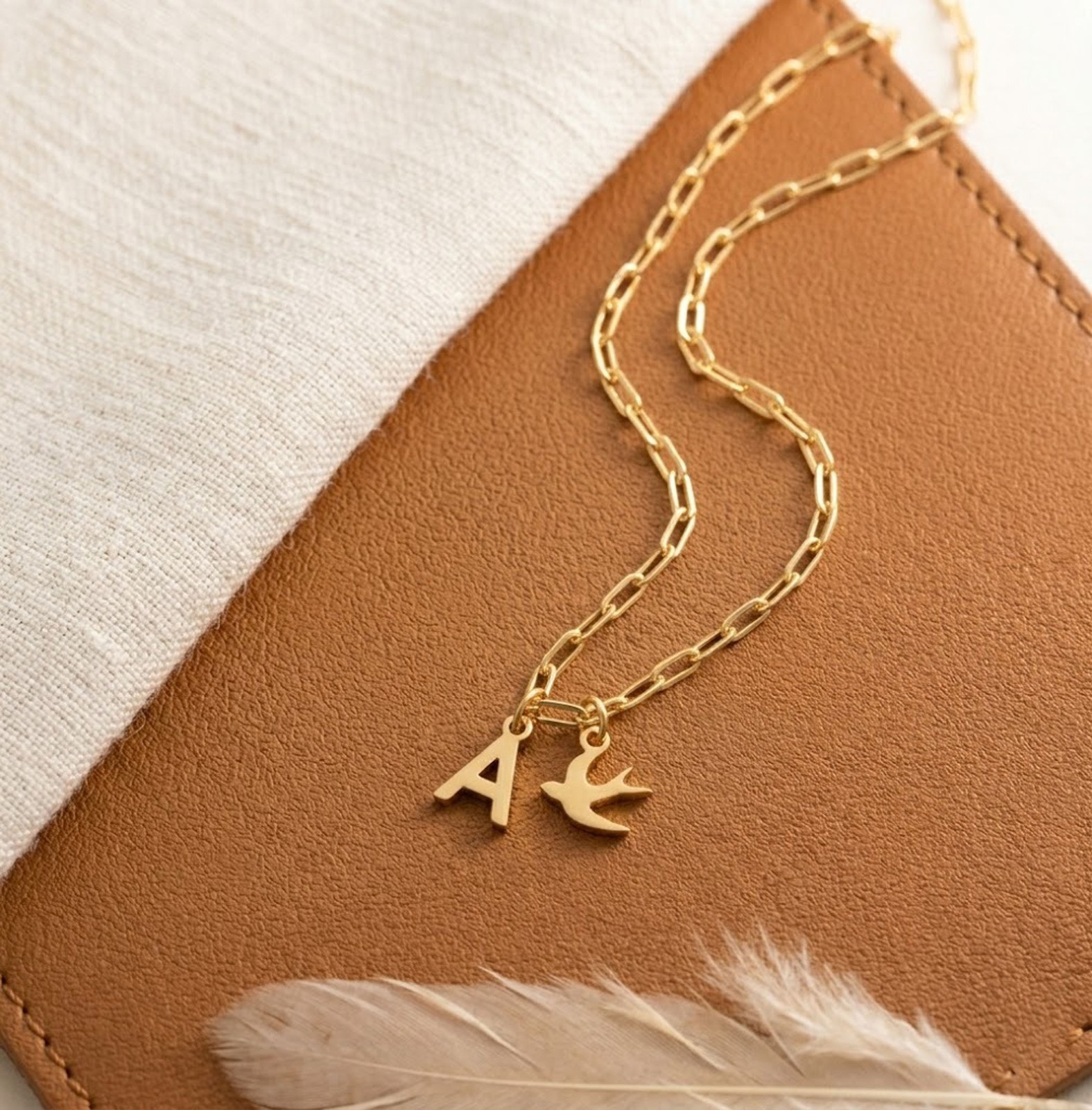 A Initial Bird Charm Gold Tone Pendant Necklace | 925 Sterling Silver Jewelry
