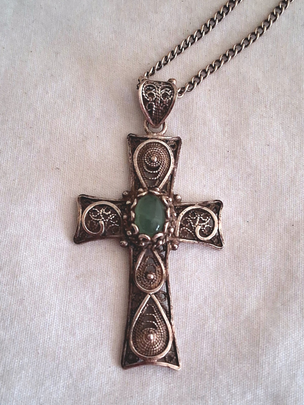Sterling Silver DGS Turkey filigree W/Gem Cross pendant Sterling 20.5″ necklace