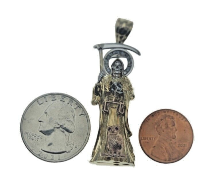 Santa Muerte Holy Death Grim Reaper Charm New 3D 2 In Long Pendant Real 14k Gold