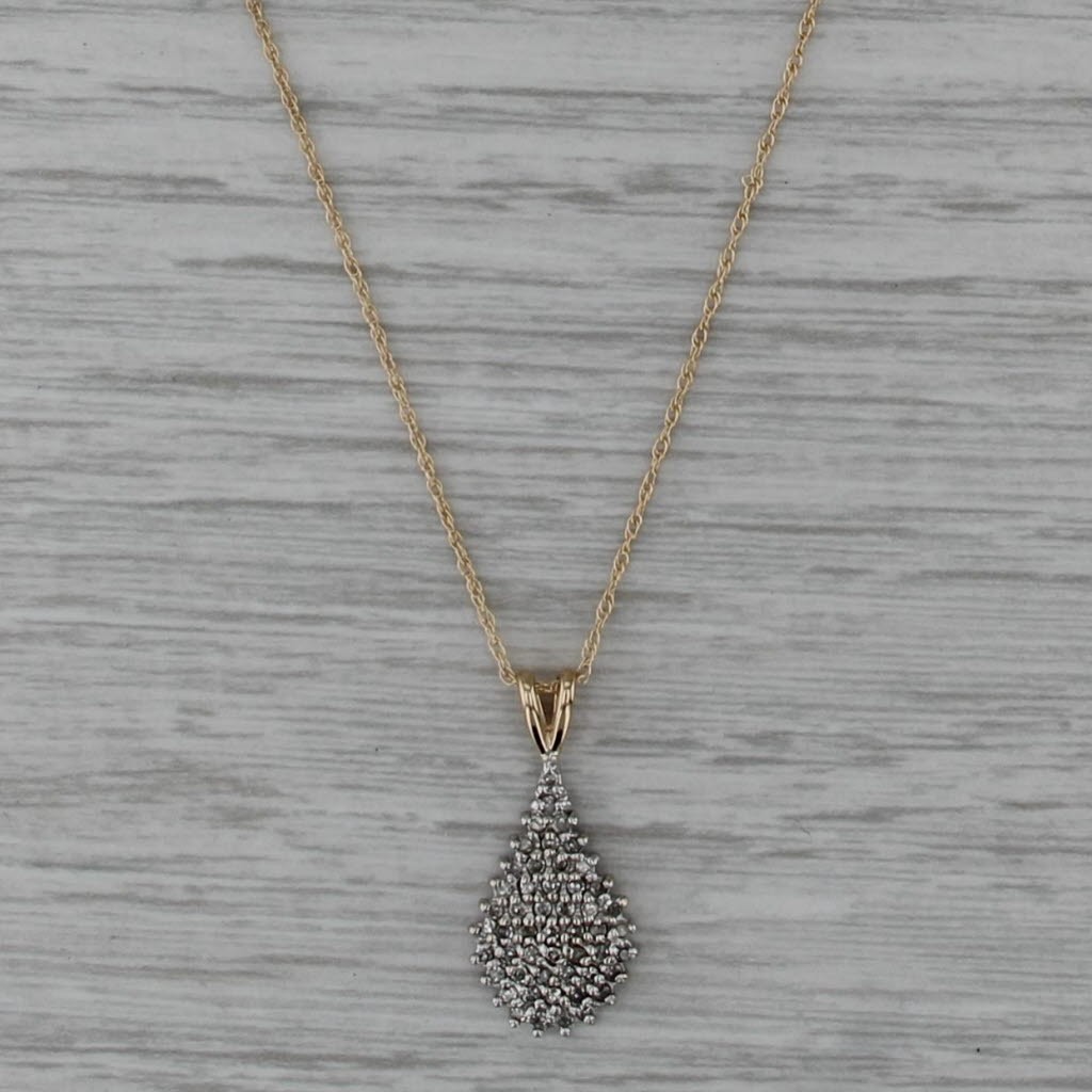 0.20ctw Pave Diamond Cluster Pendant Necklace 10k Yellow White Gold 18.25″