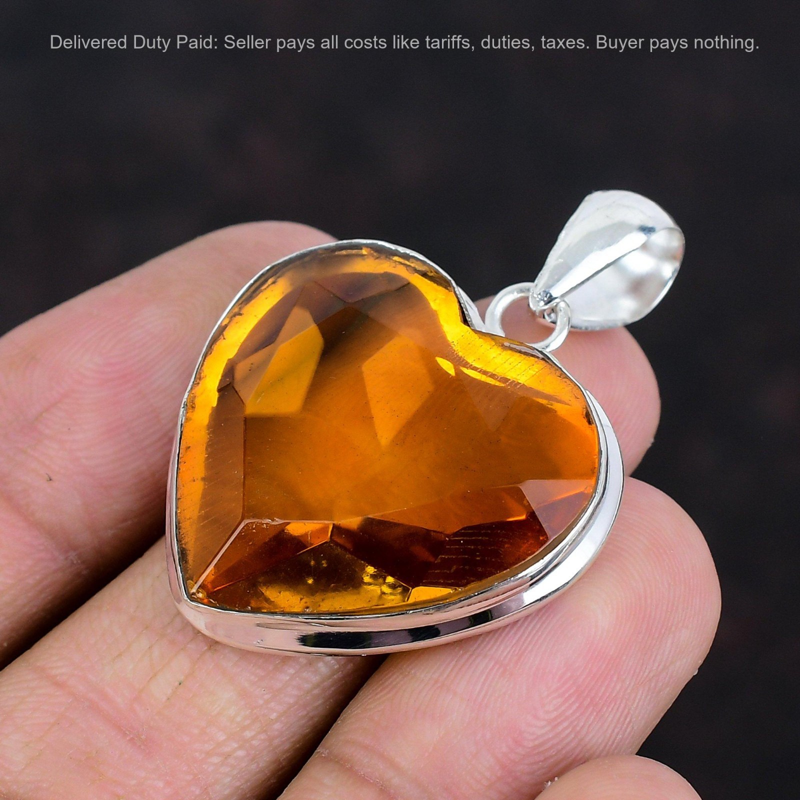 925 Sterling Silver Whiskey Topaz Stone Anniversary New Heart Engagement Pendant
