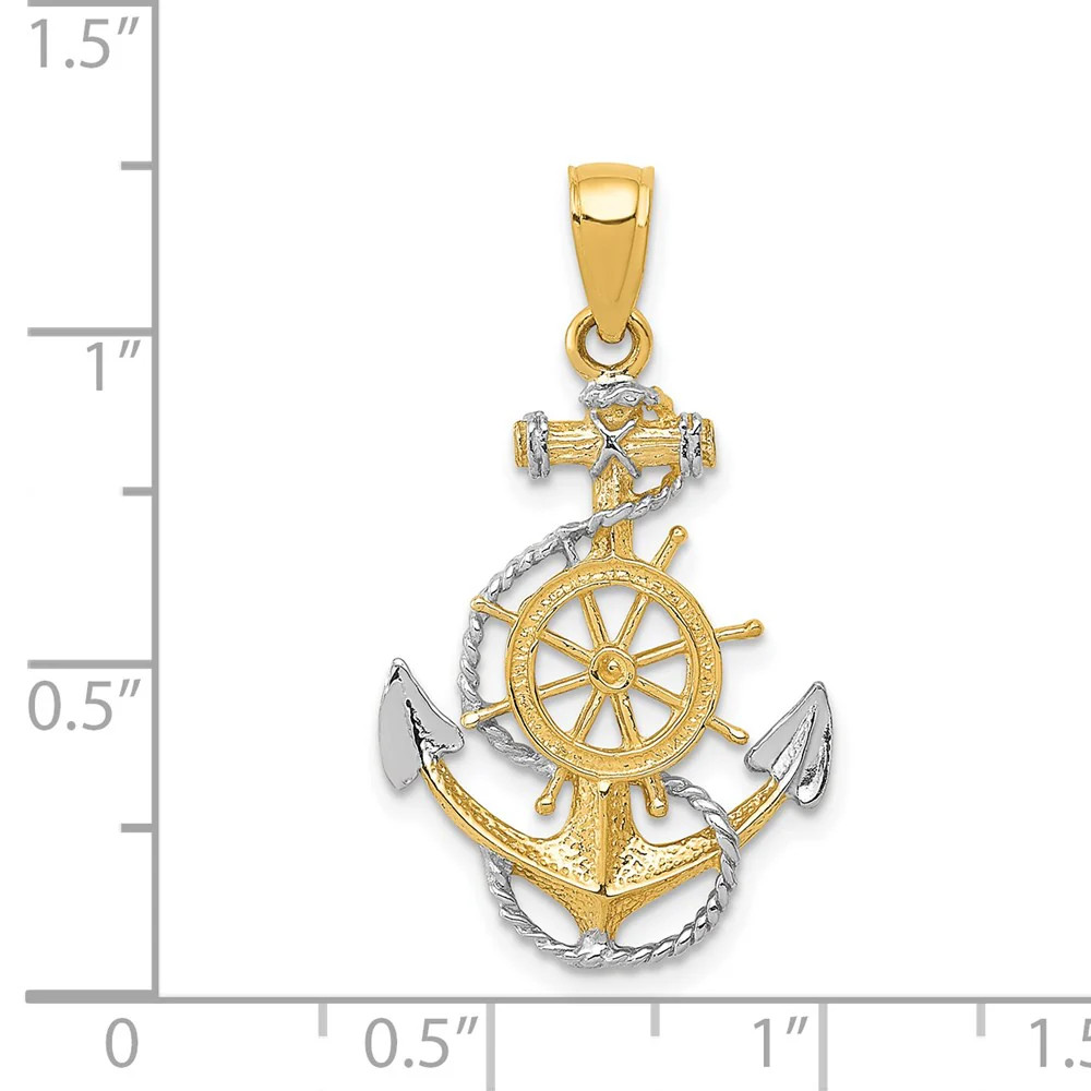 10K / 14K Yellow With Rhodium With Rhodium Anchor With Rope Pendant