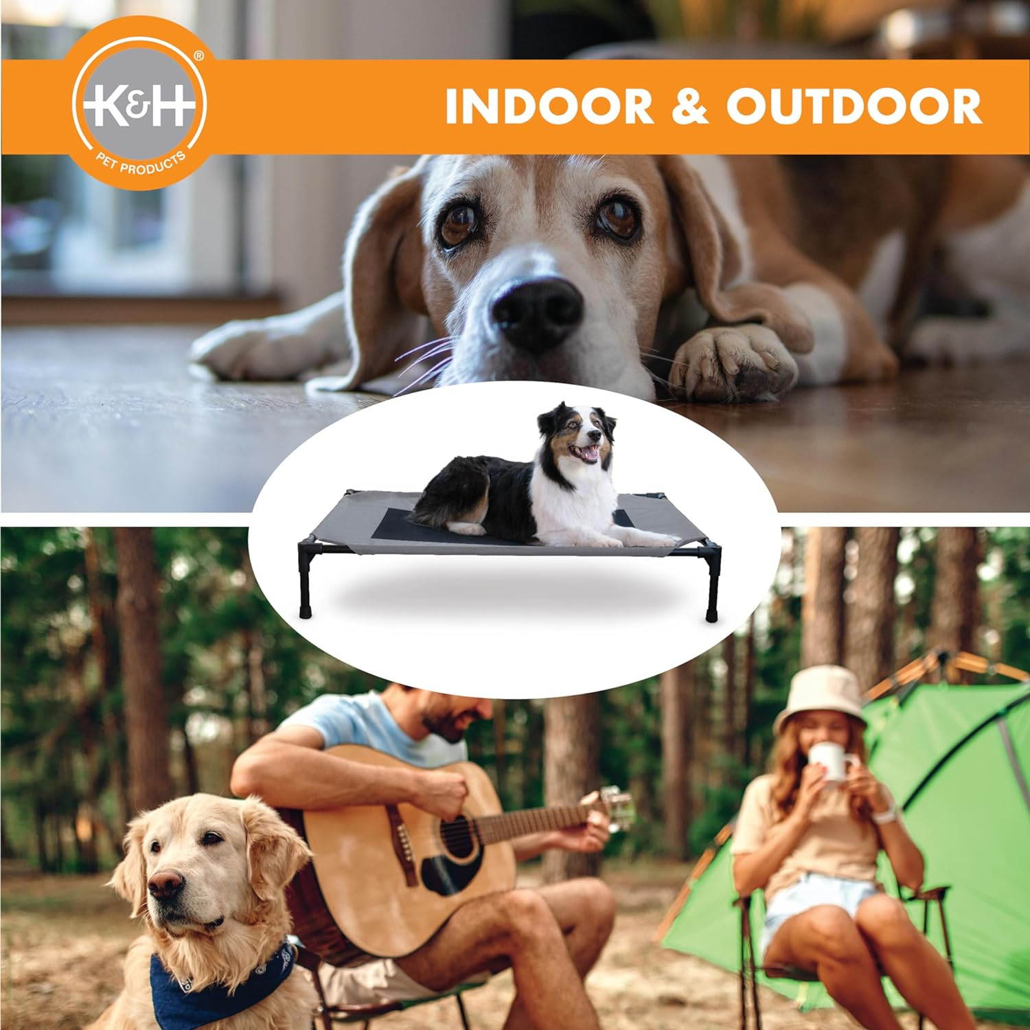 Outdoor Elevated Dog Cot, Breathable Cooling Elevated Cot Hammock Pet Bed for La