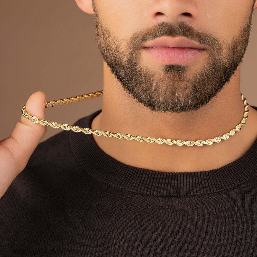 Real 14k Gold Plated Over Solid 925 Sterling Silver Rope Chain 5.00mm