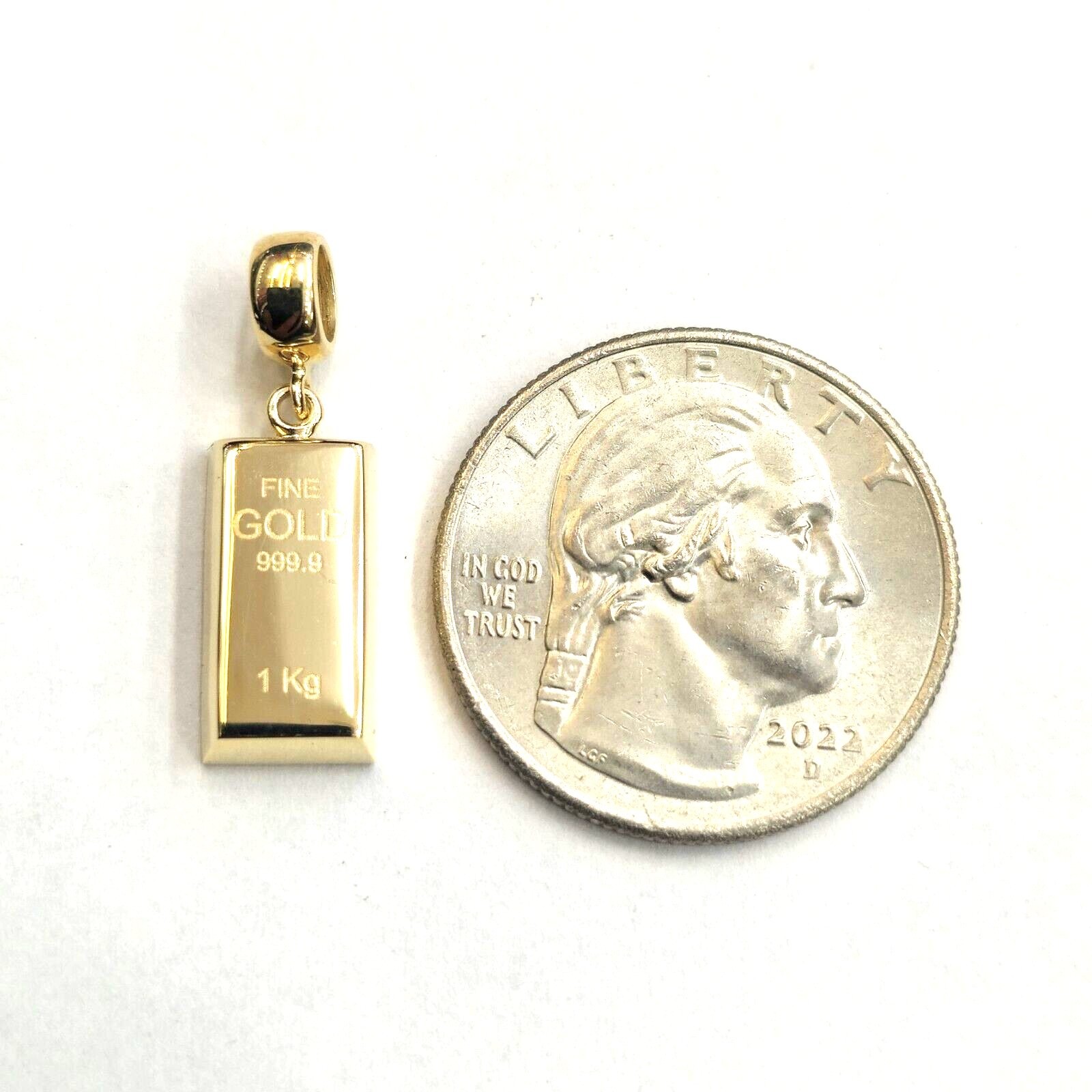14k Yellow Gold Tiny 999.9 fine gold bar brick bar 1kg Pendant Charm Gift 2.2g