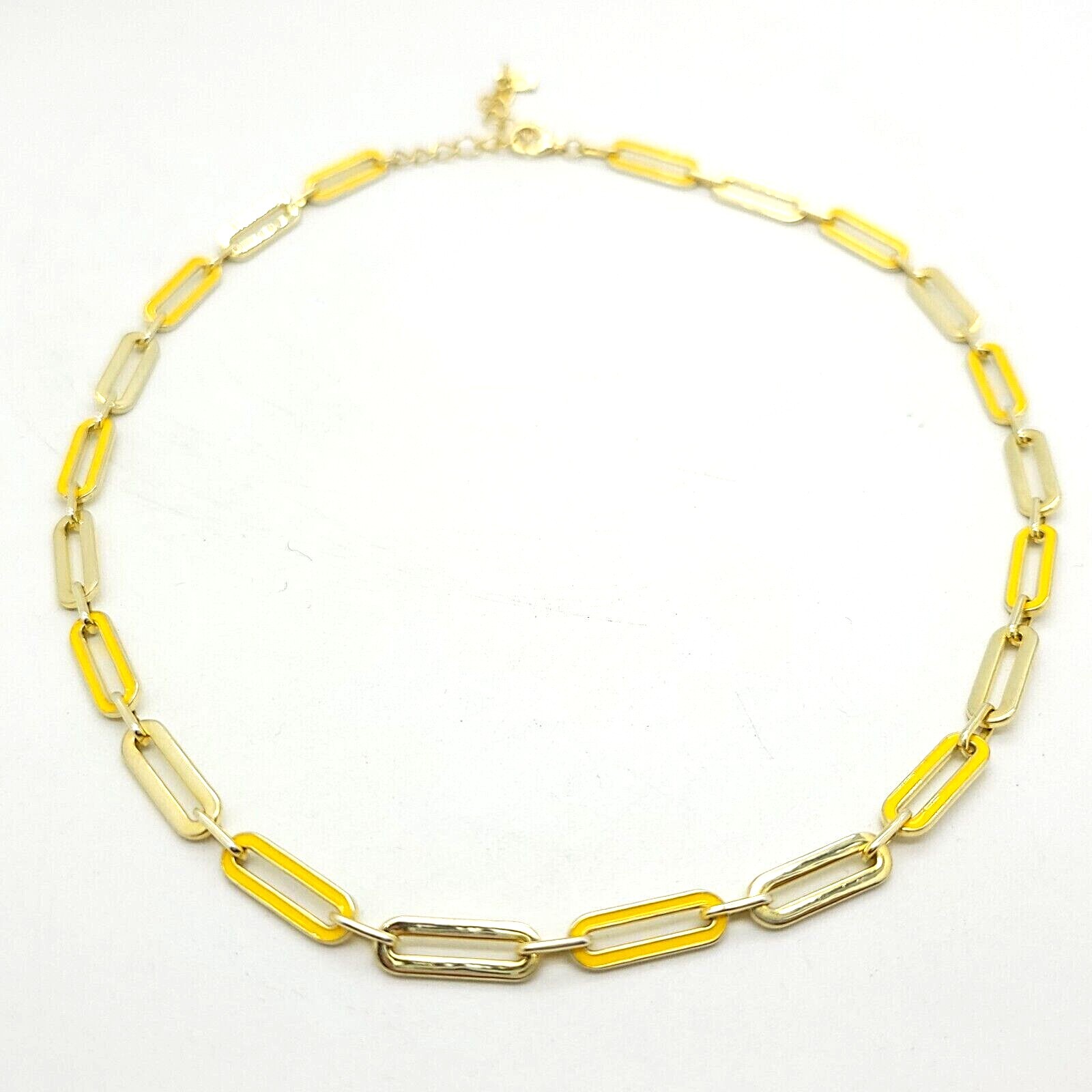 Adinas Jewels Sterling Silver Gold Tone Pastel Yellow Enamel Paper Clip Necklace