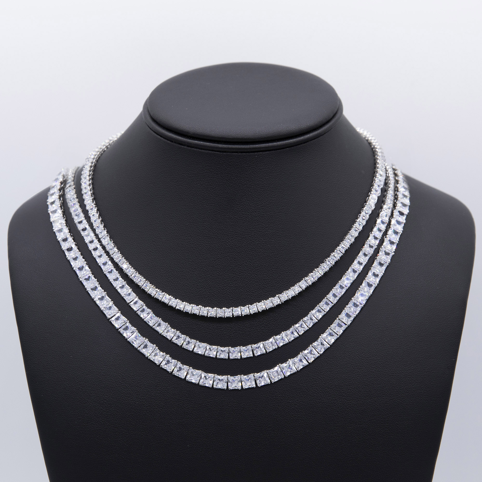 Princess-Cut Tennis Chain Necklace Sterling Silver 925