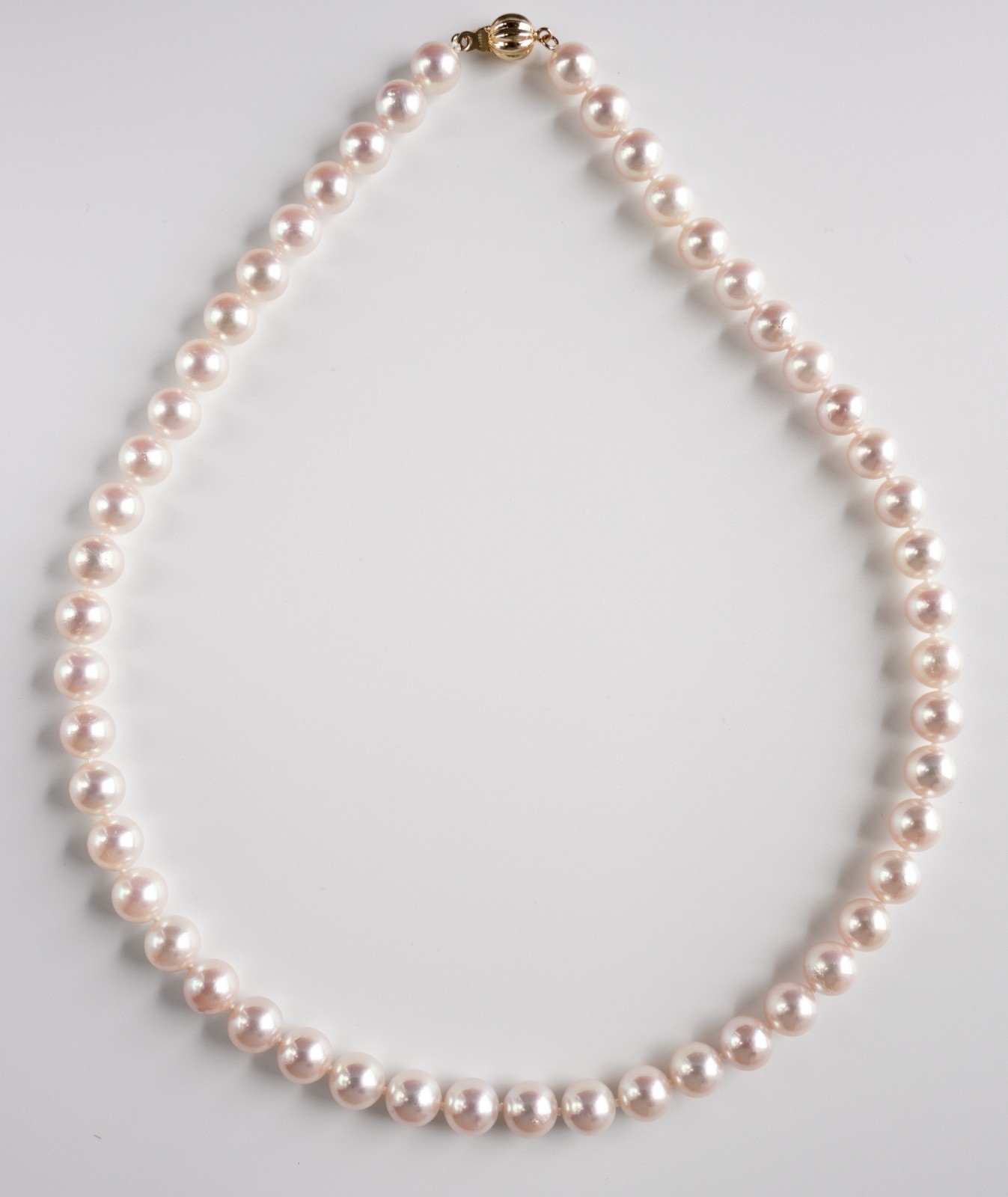 7.5-8MM Pink Japanese Akoya Pearl Necklace 14K Yellow Gold Clasp, 16.9″