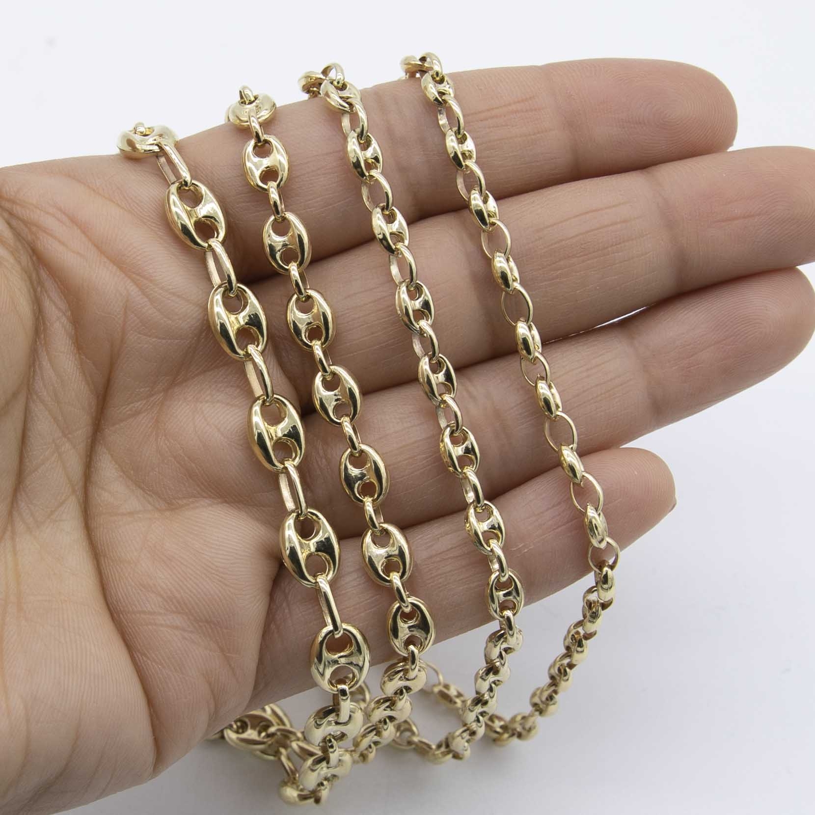 Puffed Mariner Anchor Link Chain Necklace Real 14K Yellow Gold All Sizes