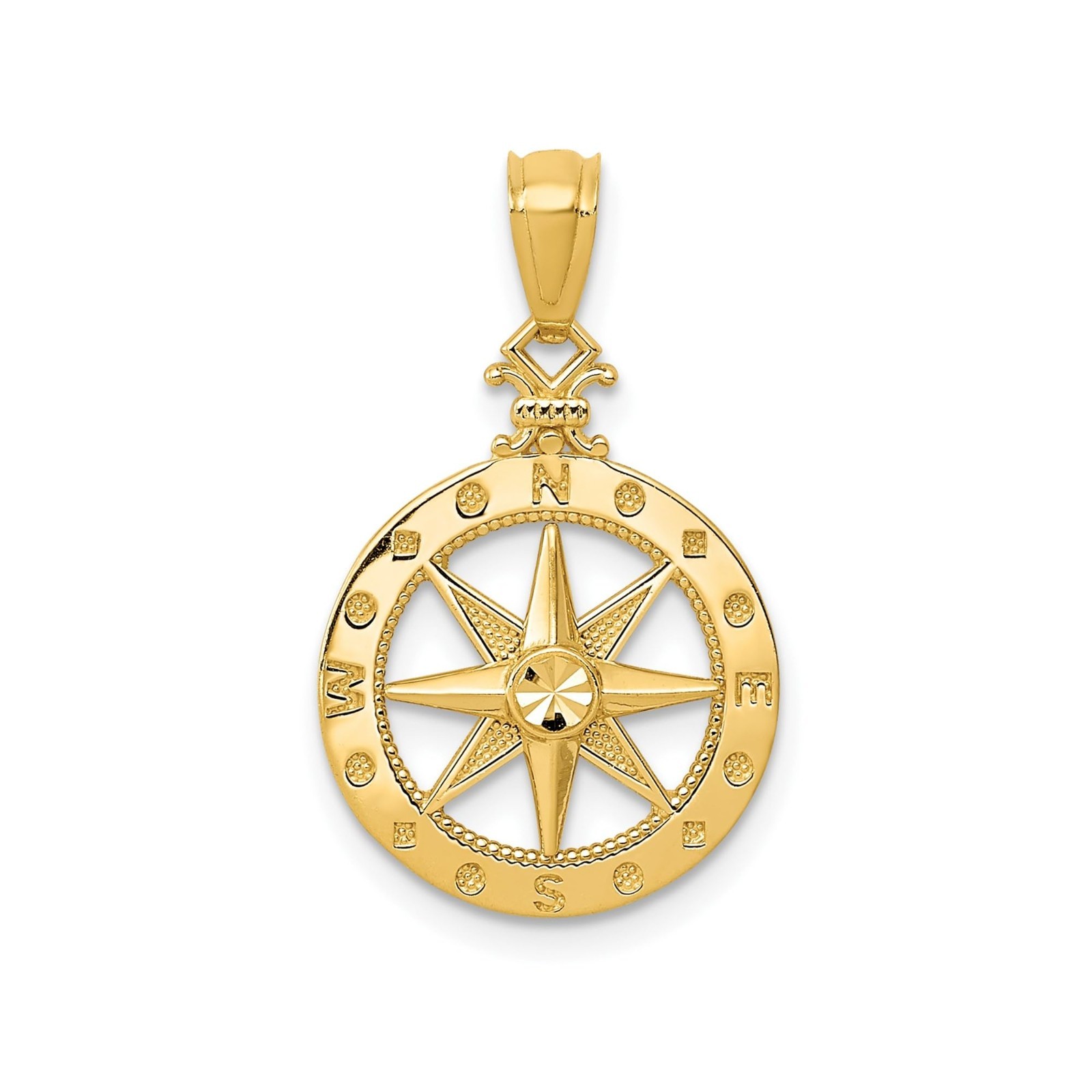 Jewelry Affairs 14k Yellow Gold Diamond-cut Compass Pendant, 22mm