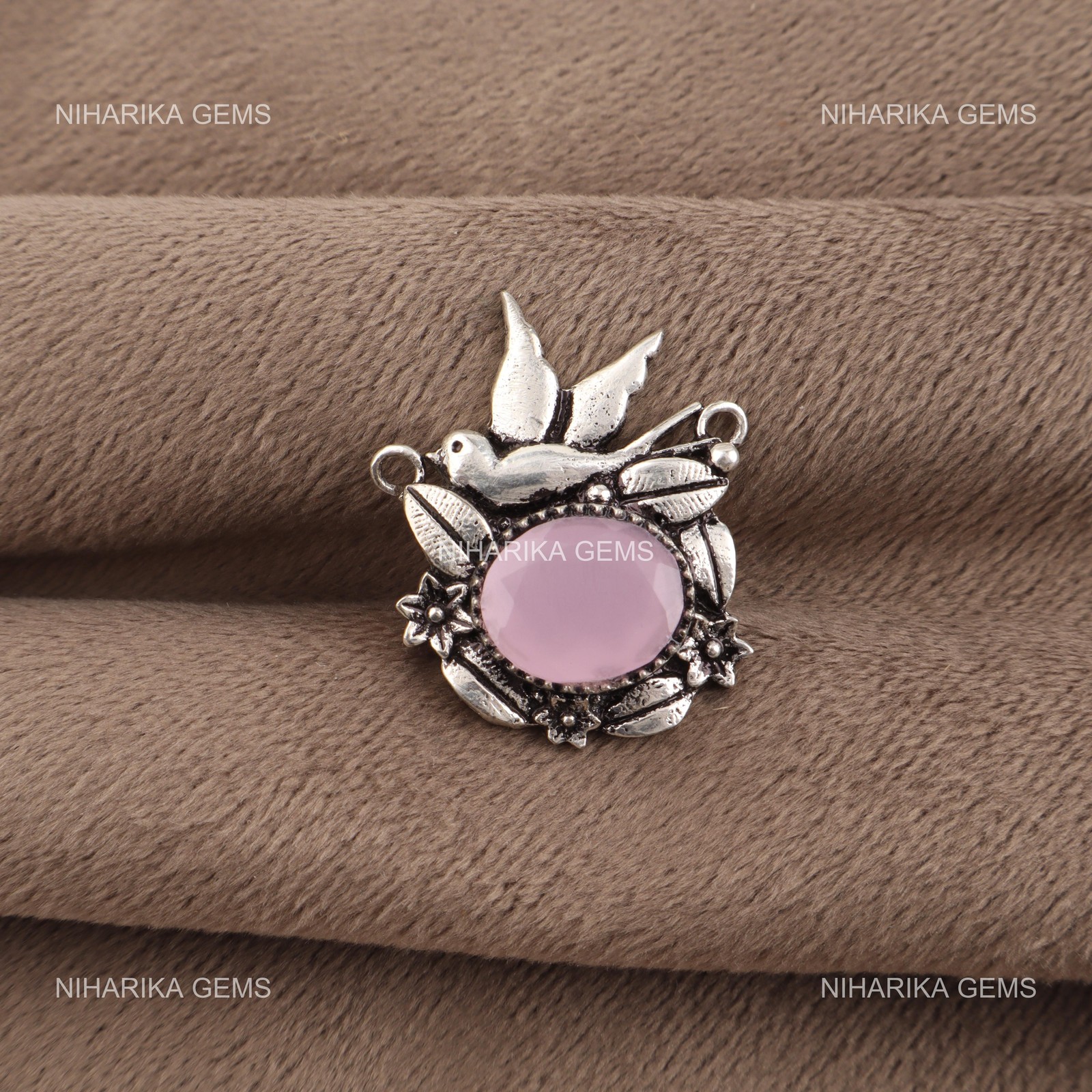 925 Sterling Silver Natural Rose Chalcedony Birthday Artisan Handmade Pendant