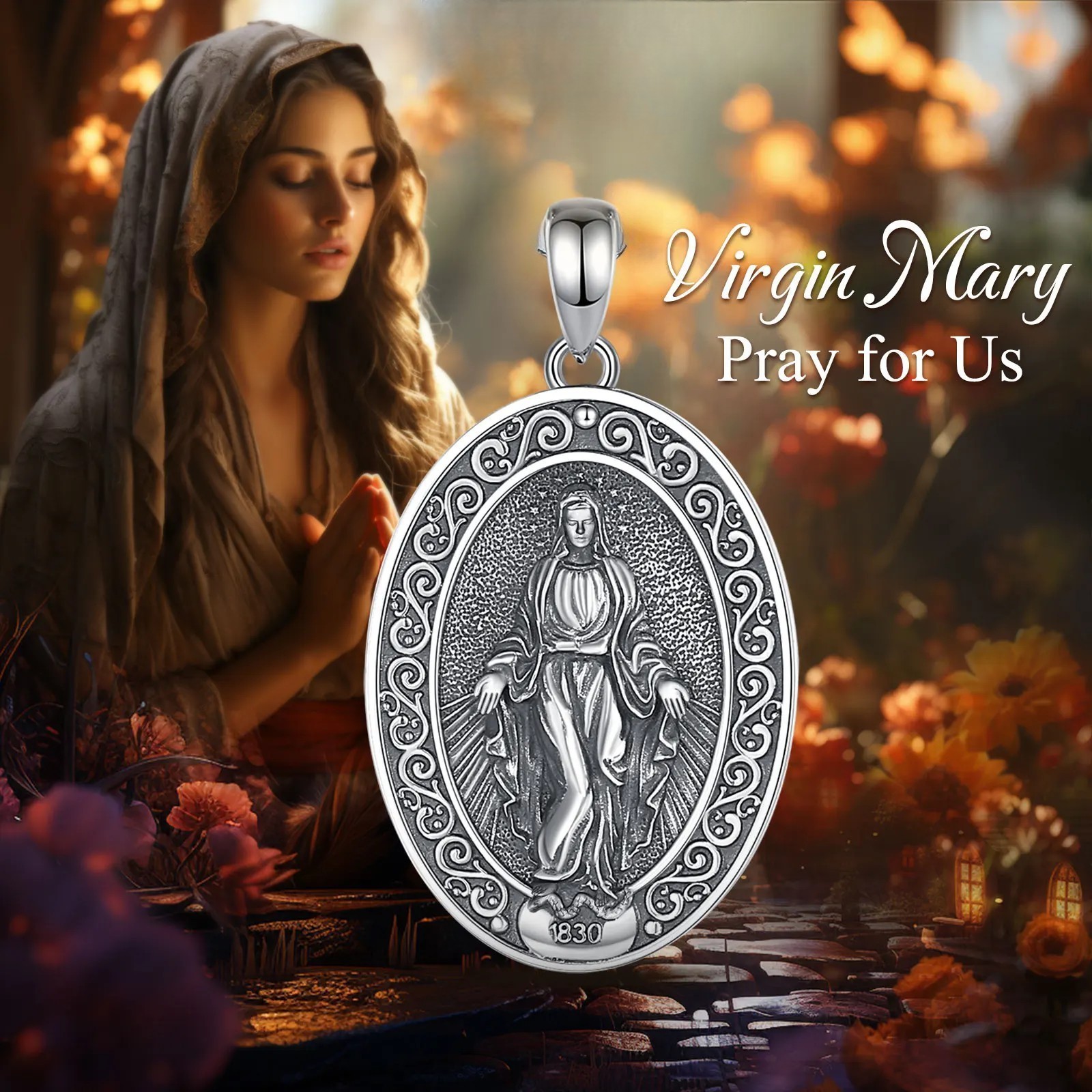 925 Sterling Silver Two-Sided Miraculous Medal Necklace