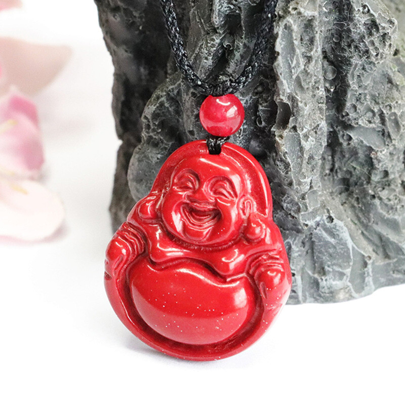 Male Female Laughing Buddha Pendant Jewelry Cinnabar Necklace Couple Talisman