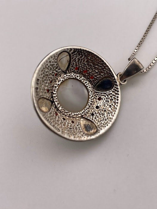 NF THAILAND 925 STERLING SILVER MARCASITE PEARL GARNET NECKLACE 18″ 3679