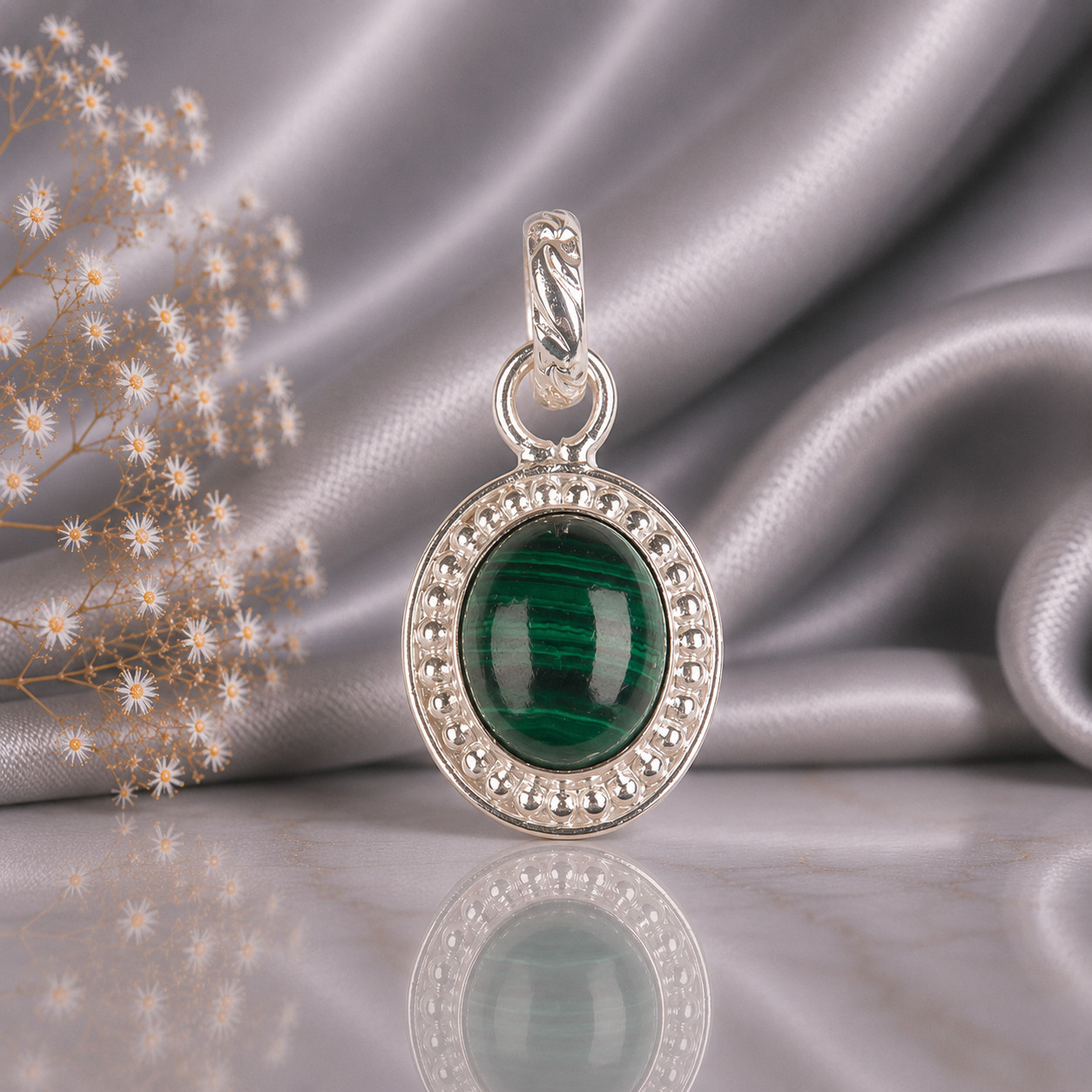 Malachite Gemstone 925 Solid Silver Designer Pendent1.20″ For Anniversary