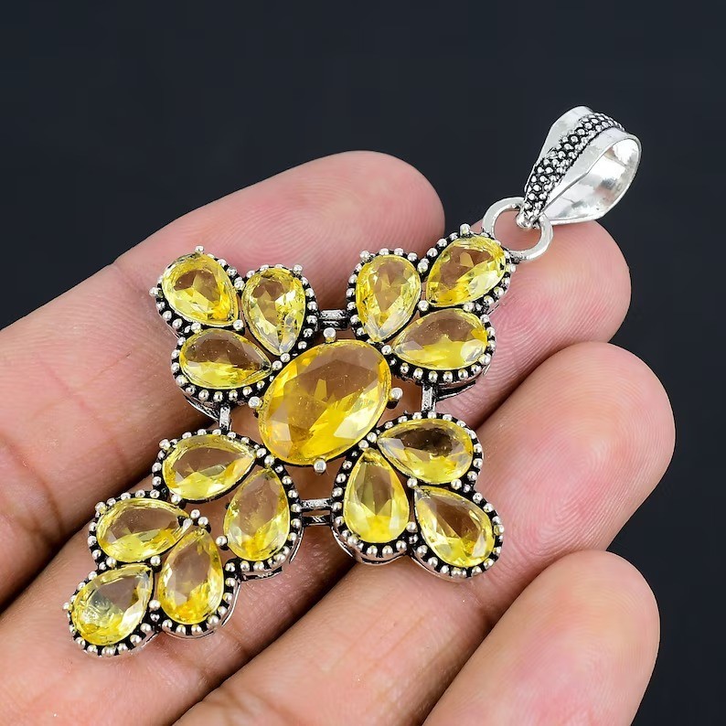 Citrine Gemstone Vintage Pendant 925 Sterling Silver Handmade Jewelry For Gift