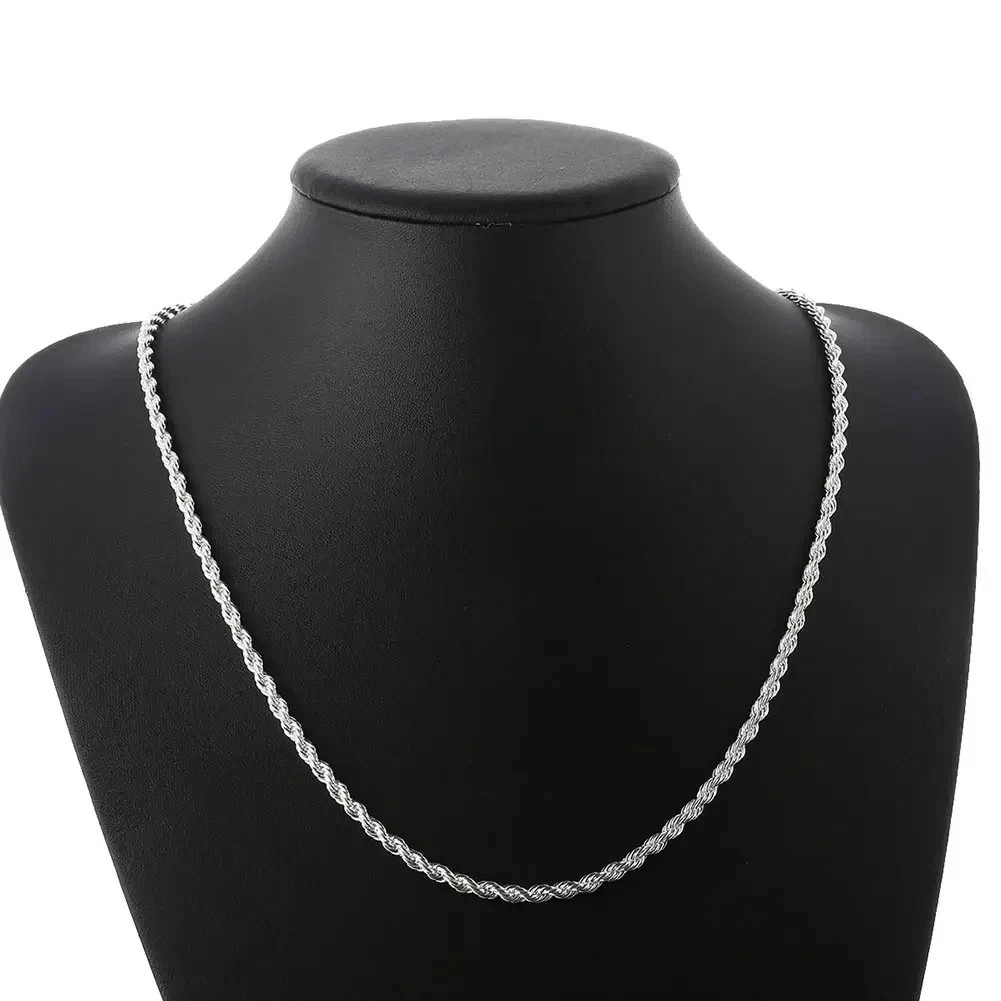 Silver palted Italian Rope Chain Men’s Necklace 4mm – NEW
