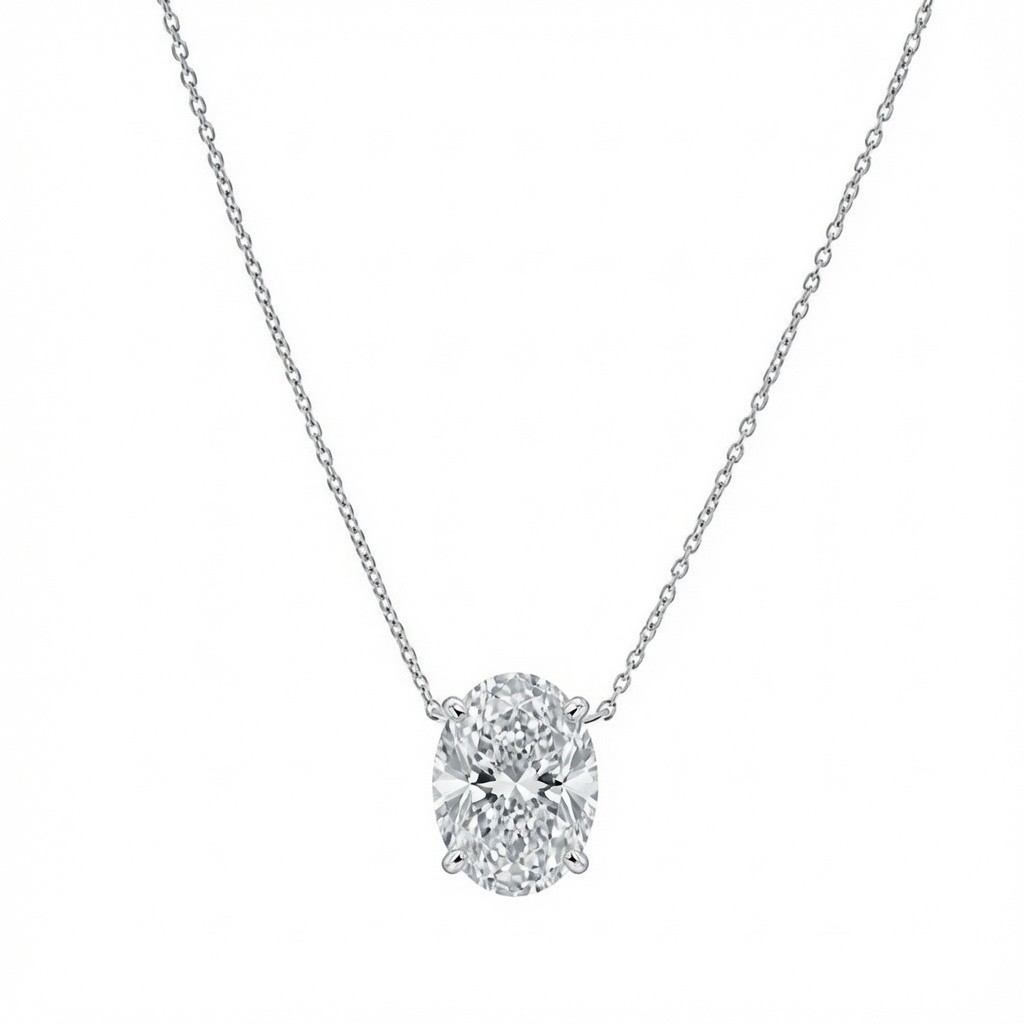 1.25 Ct Oval E/VS Lab Created Grown Floating Diamond Pendant Real 14K White Gold