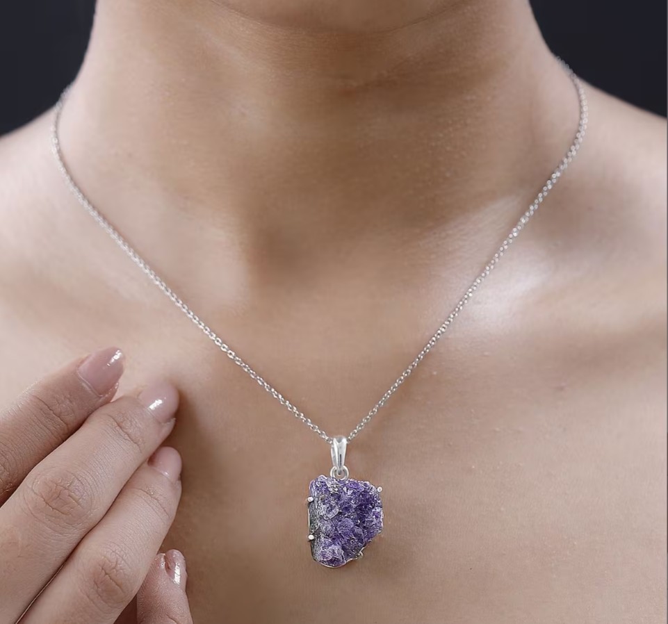 Rough Cut Geode Amethyst 34.15 ctw Pendant without Chain in Sterling Silver53