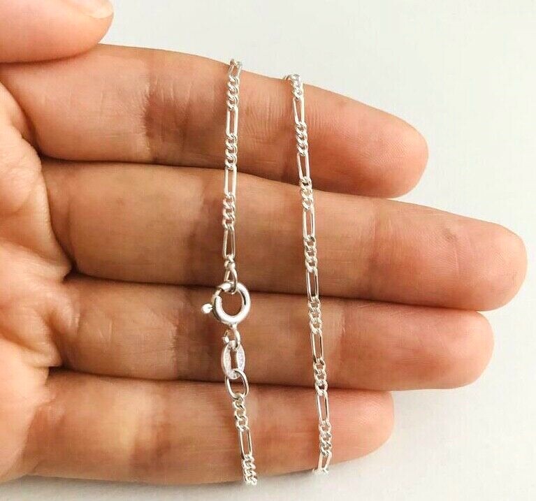 925 Sterling Silver 2mm Figaro Link Chain Necklace/ Cadena de Plata Pura – F050