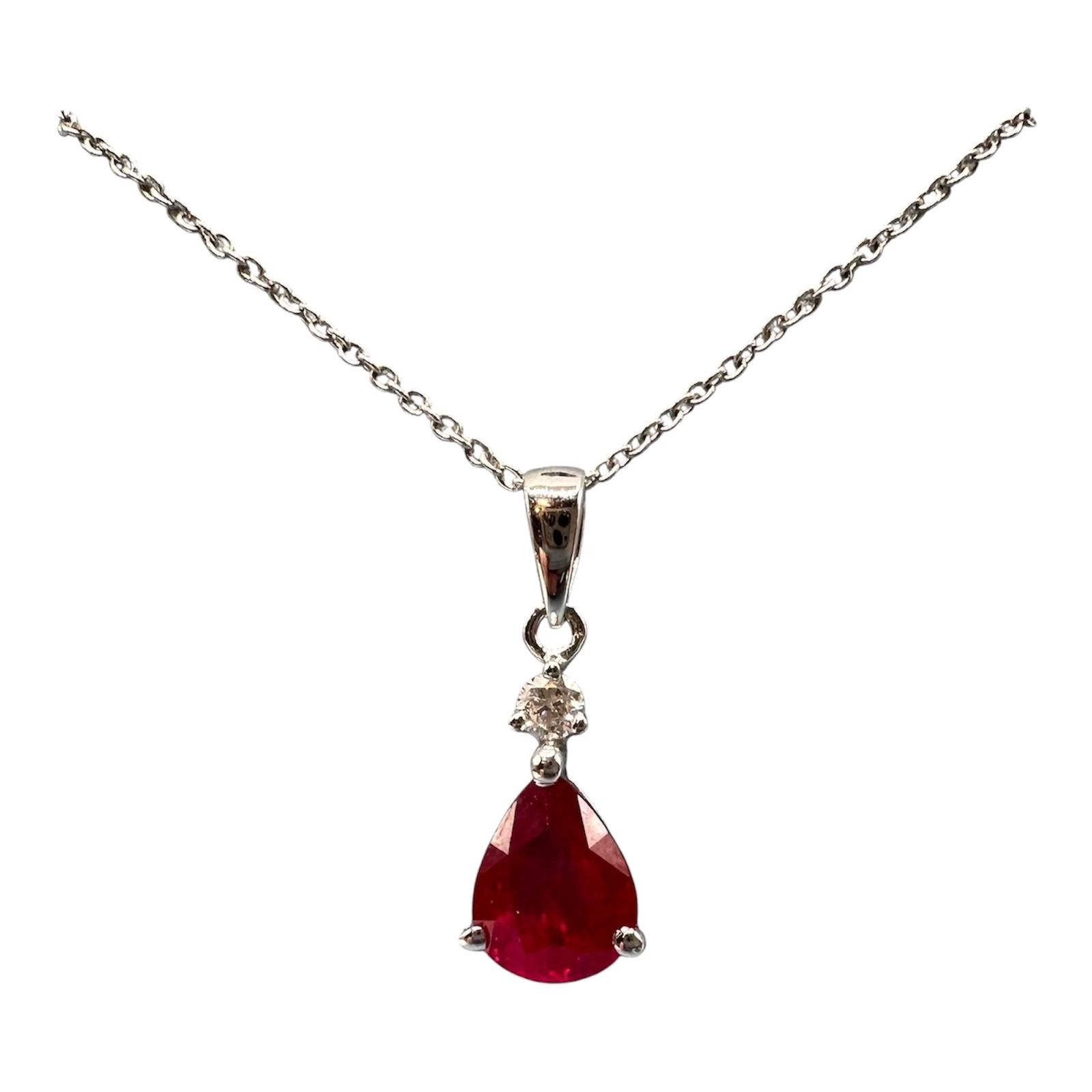 Appraised Ruby Diamond Necklace 18K White Gold 1.22ctw Pear Ruby New
