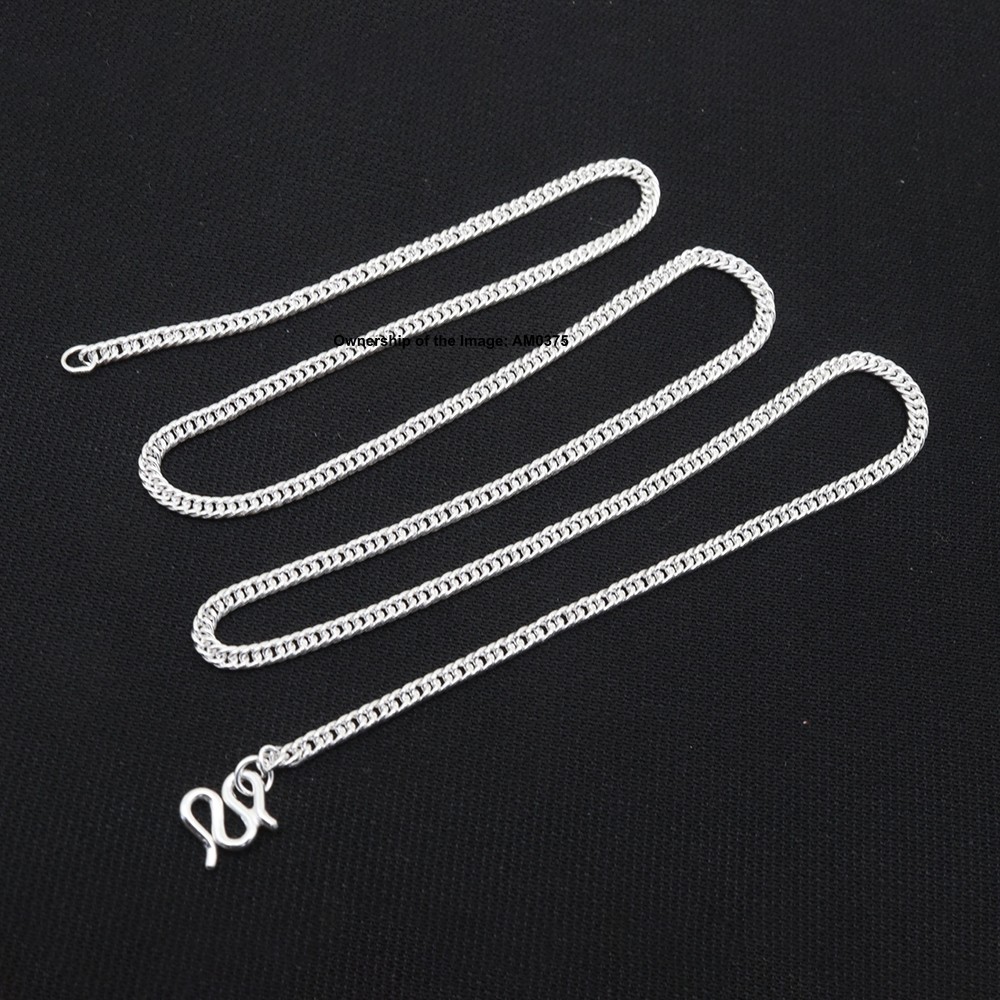 New Pure 999 Fine Silver Women Men Necklace 2mm Curb Link Chain 17.7inch